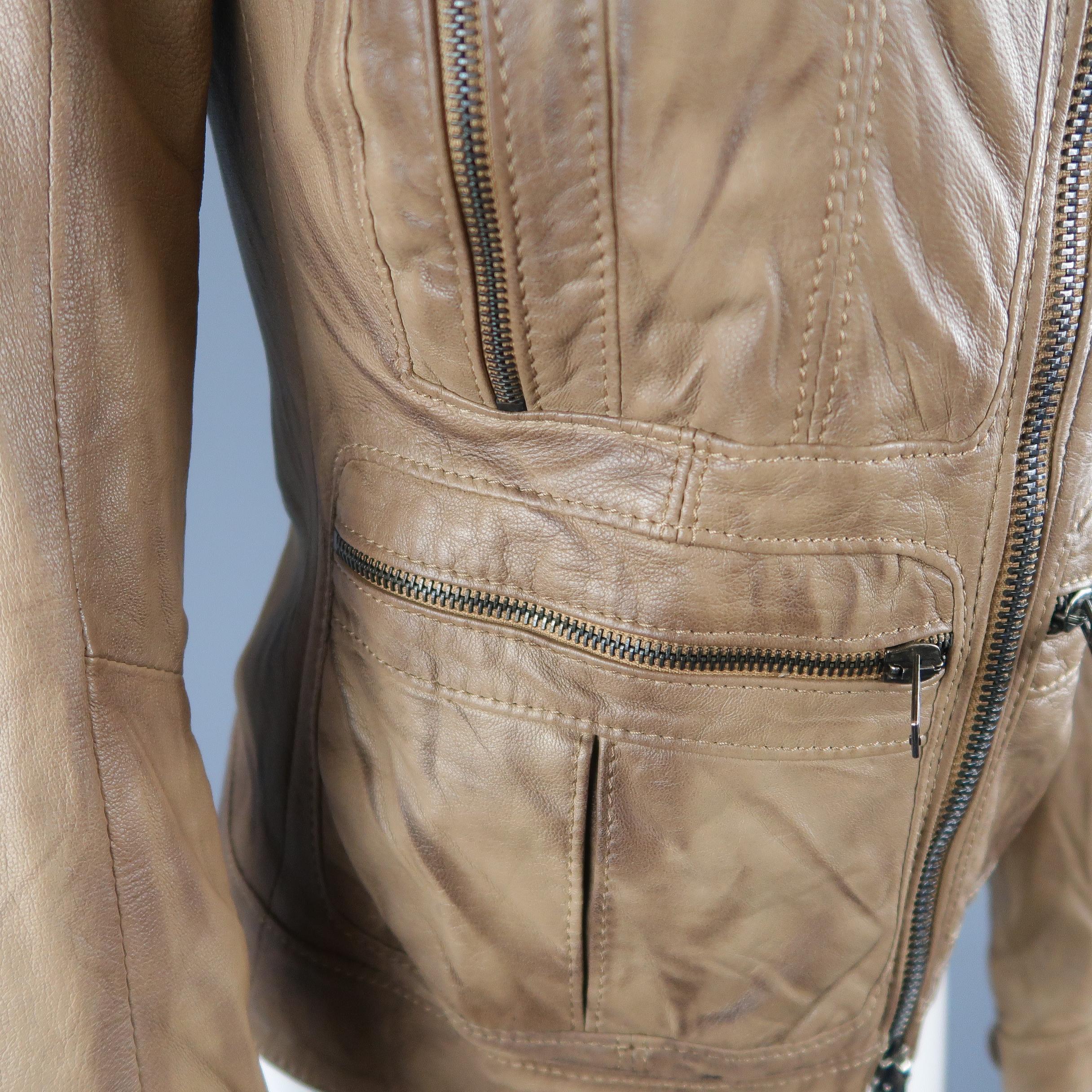 Women's S.W.O.R.D Size XS Tan Distressed Leather Zip Jacket