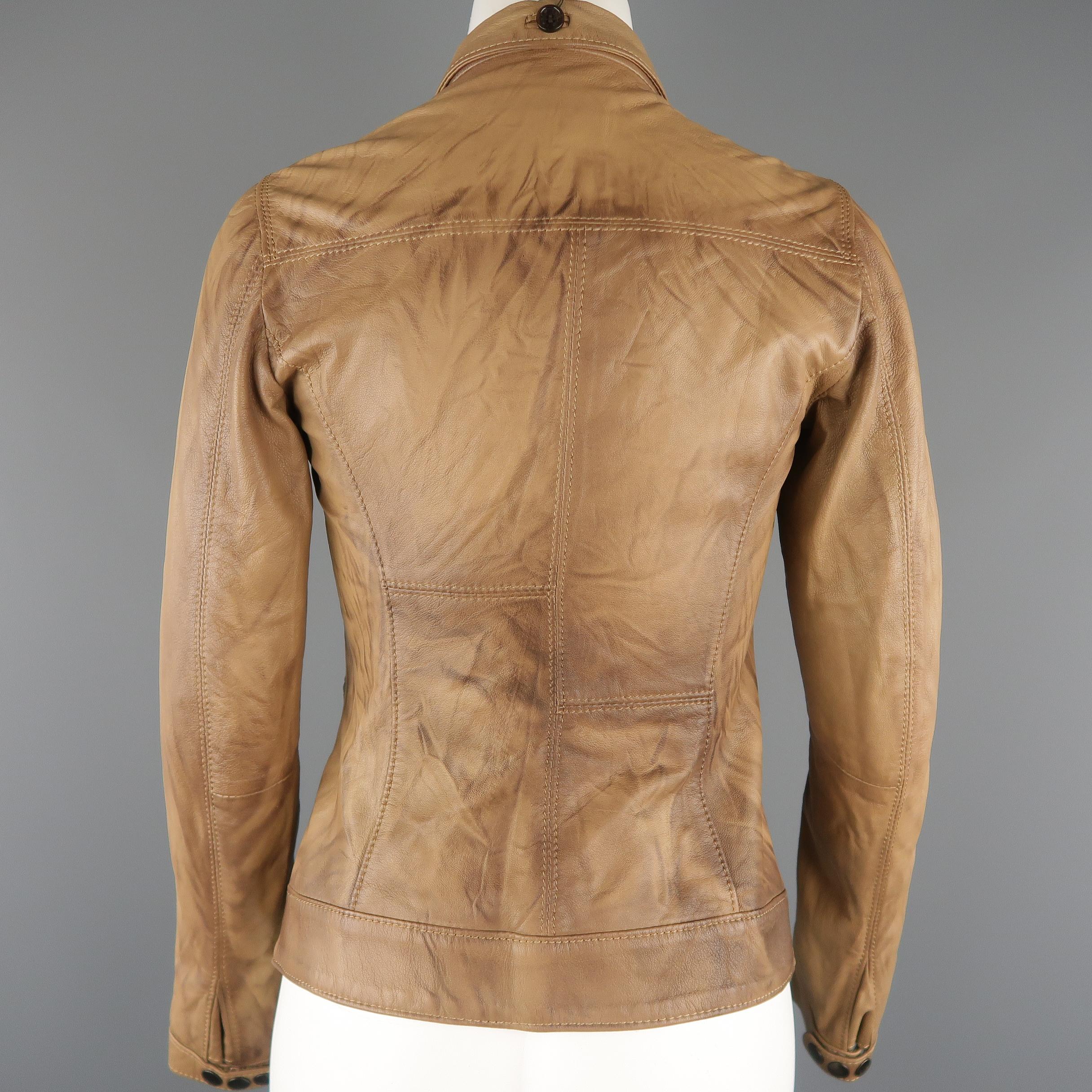 S.W.O.R.D Size XS Tan Distressed Leather Zip Jacket 2