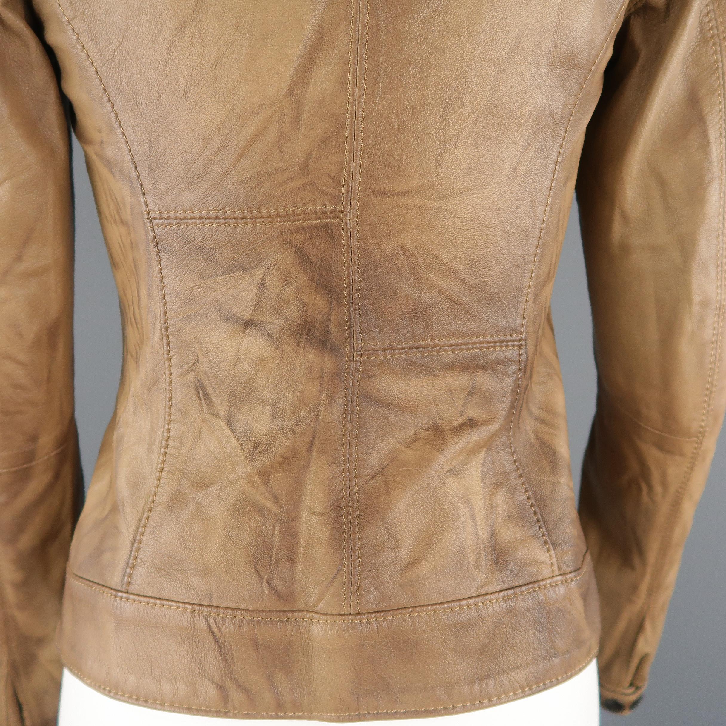 S.W.O.R.D Size XS Tan Distressed Leather Zip Jacket 4