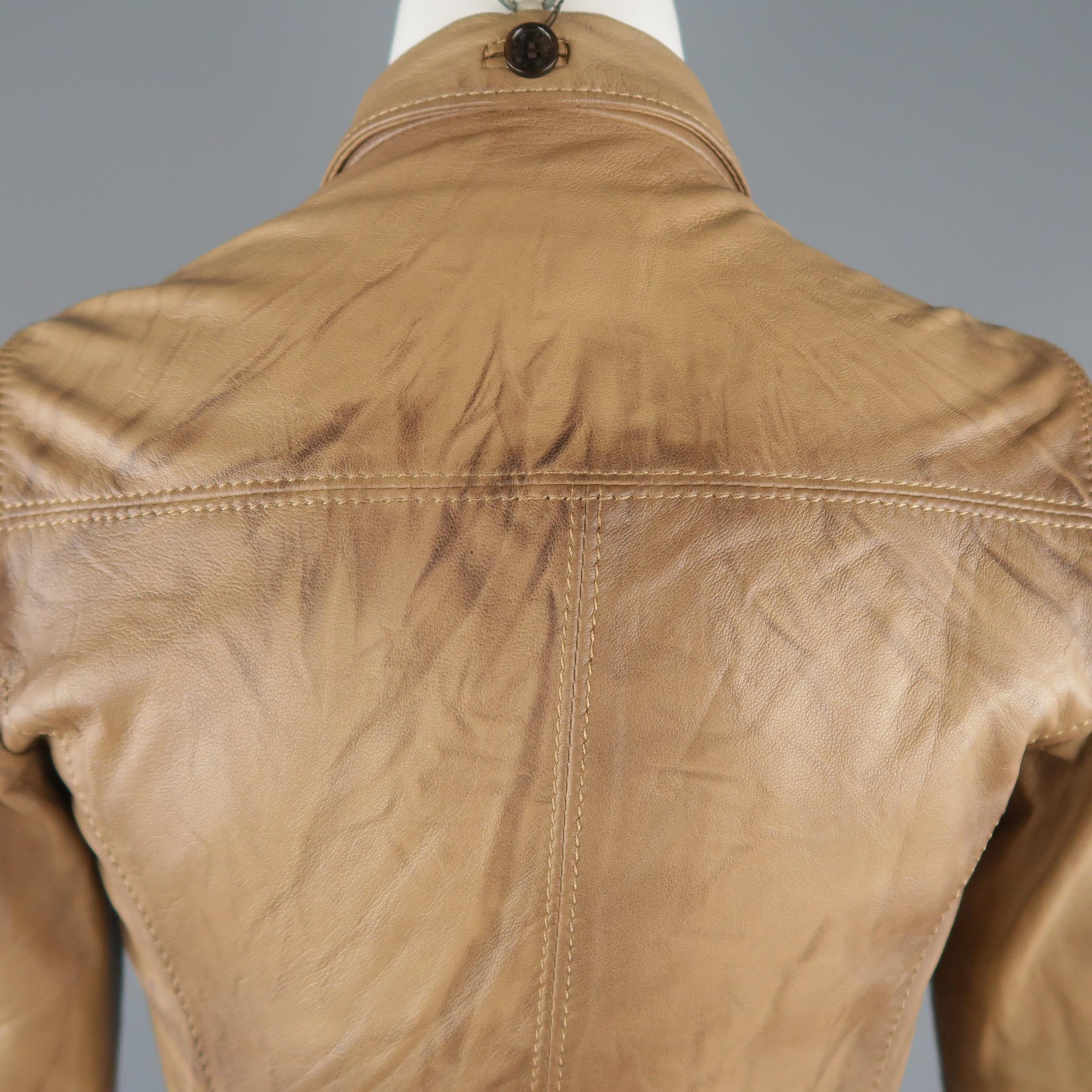 S.W.O.R.D Size XS Tan Distressed Leather Zip Jacket 3