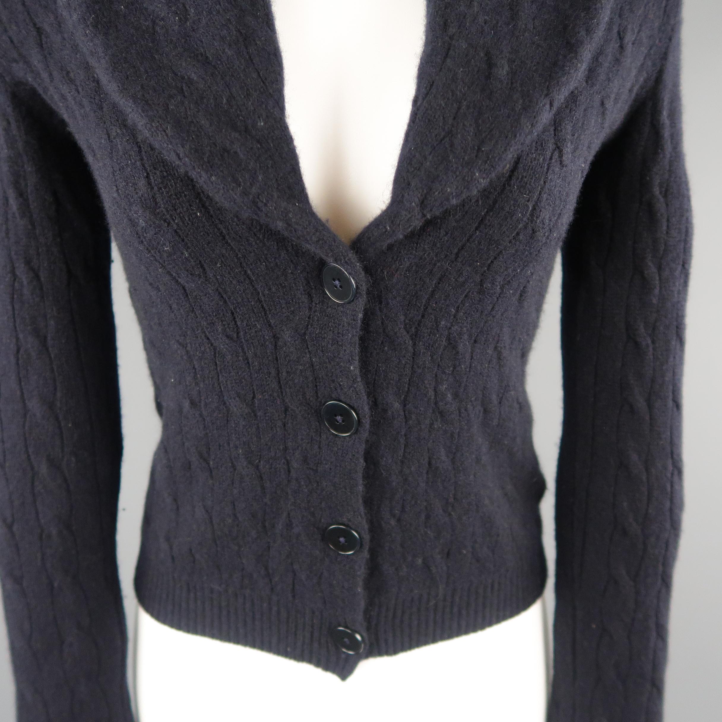 Black RALPH LAUREN Size S Navy Cashemere Blend Wide Shawl Collar Cardigan Sweater