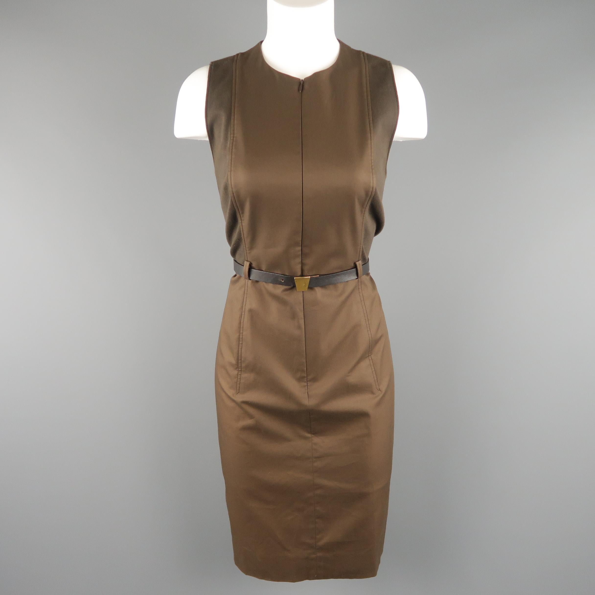 AKRIS Size 8 Brown Sleeveless Shift Dress & Jacket 2 PC Dress Ensemble  In Excellent Condition In San Francisco, CA