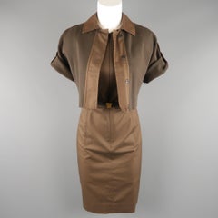 AKRIS Size 8 Brown Sleeveless Shift Dress & Jacket 2 PC Dress Ensemble