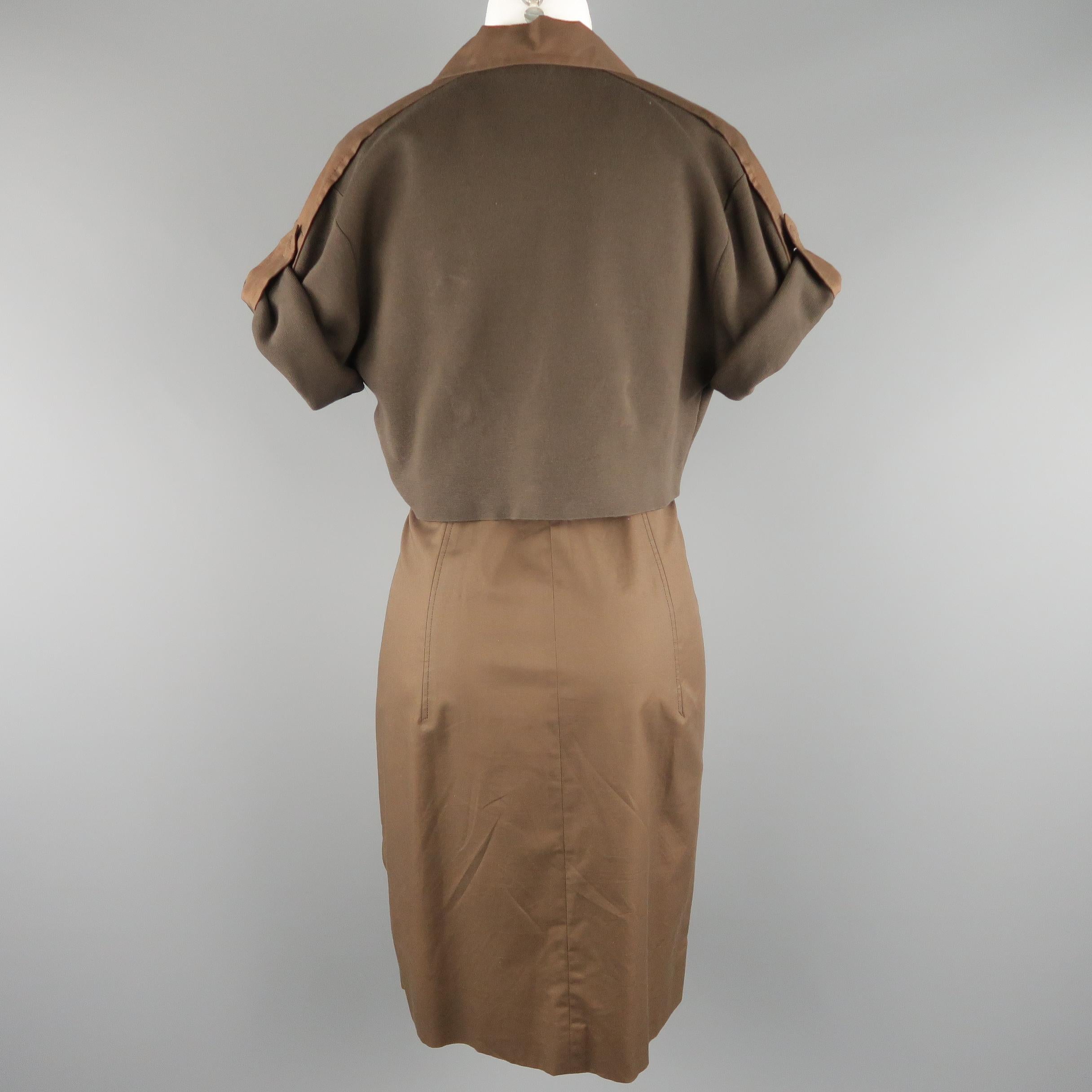 AKRIS Size 8 Brown Sleeveless Shift Dress & Jacket 2 PC Dress Ensemble  2