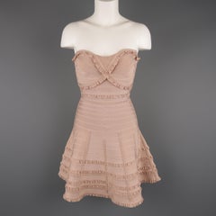 HERVE LEGER S Pink Ruffed Bandage Sweetheart Strapless Flair Skirt Dress