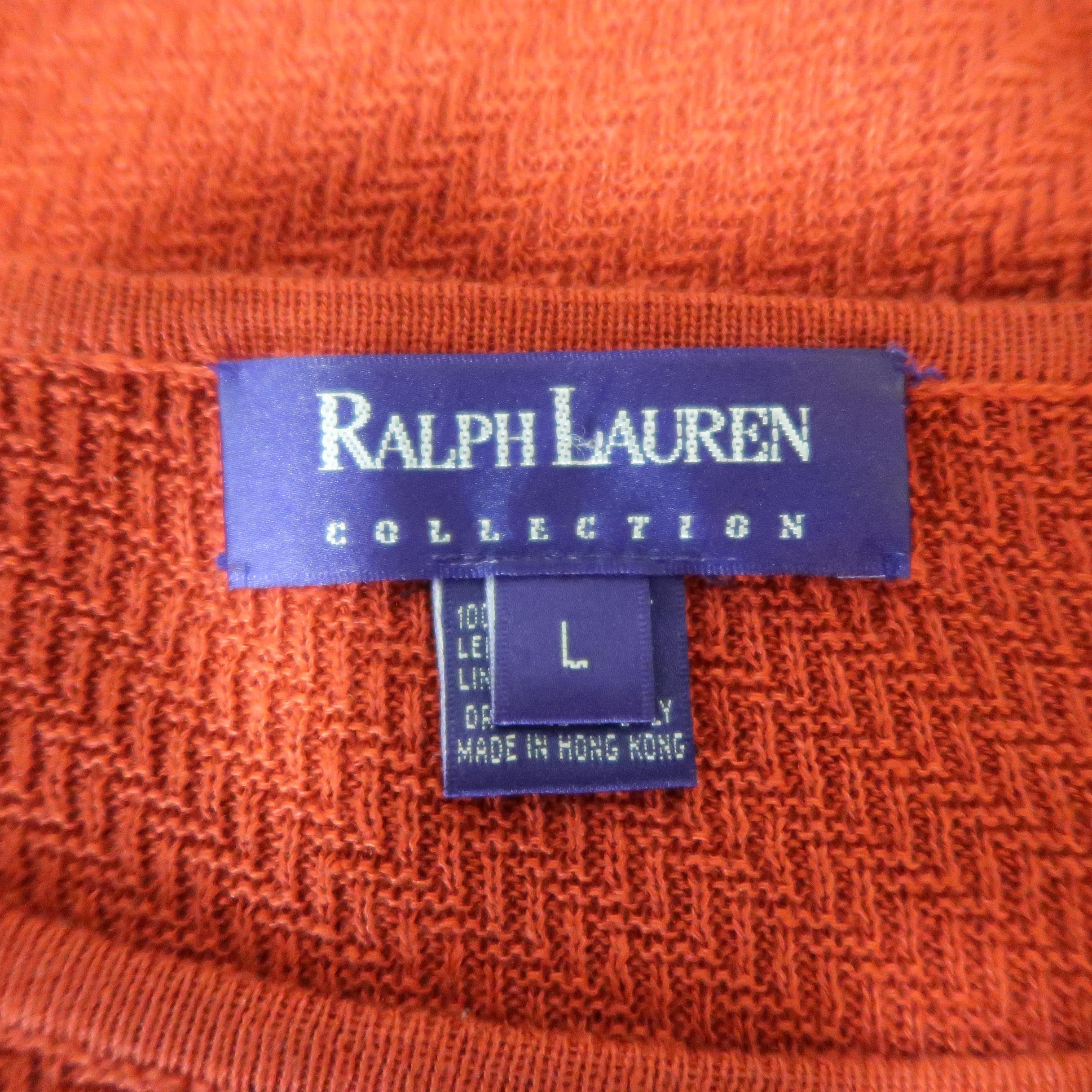 RALPH LAUREN Size L Red Linen Knit Boat Neck Slit Hem Tunic Pullover In Excellent Condition In San Francisco, CA