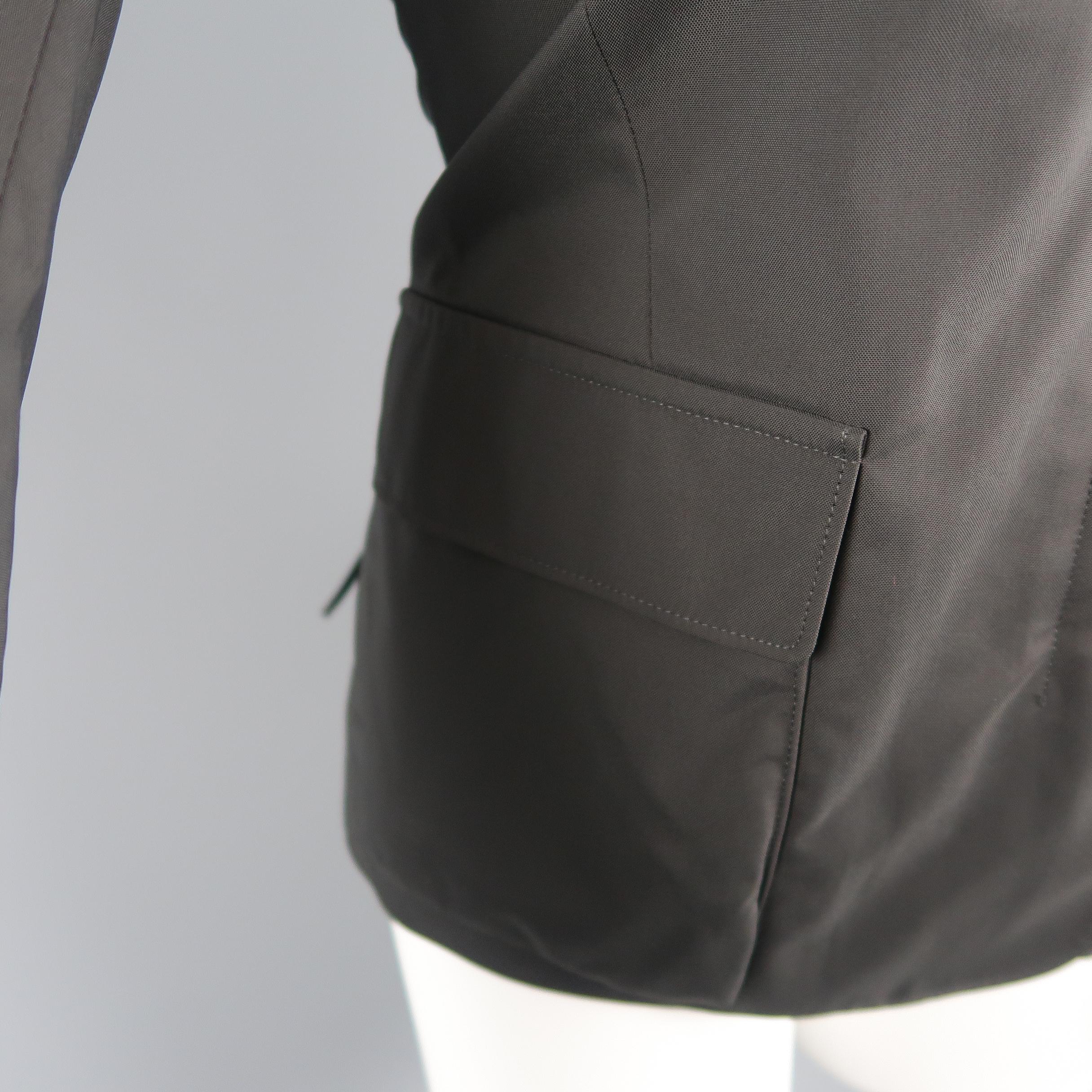 Women's LORO PIANA Size 8 Charcoal Nylon Suede Trim Patch Pocket Coat Jacket
