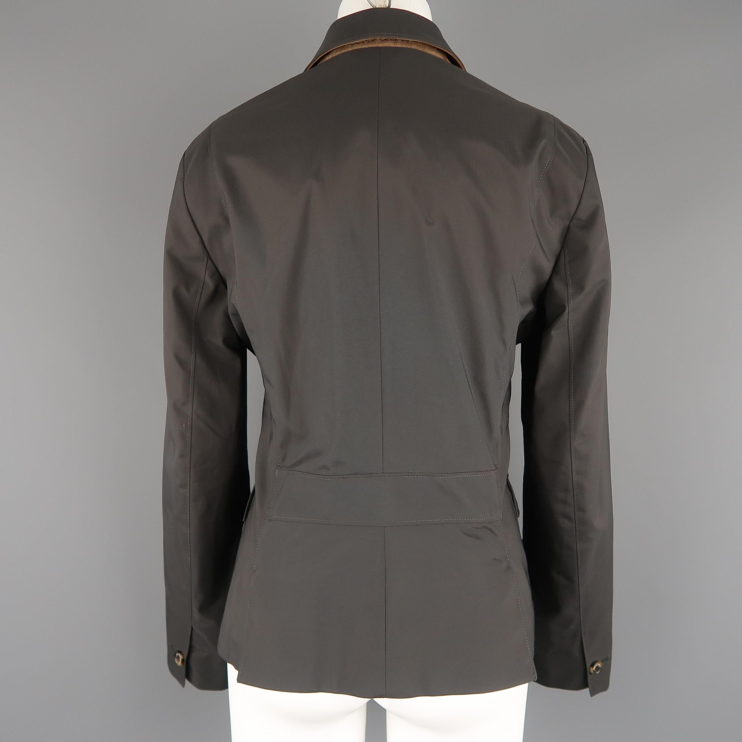 LORO PIANA Size 8 Charcoal Nylon Suede Trim Patch Pocket Coat Jacket 1