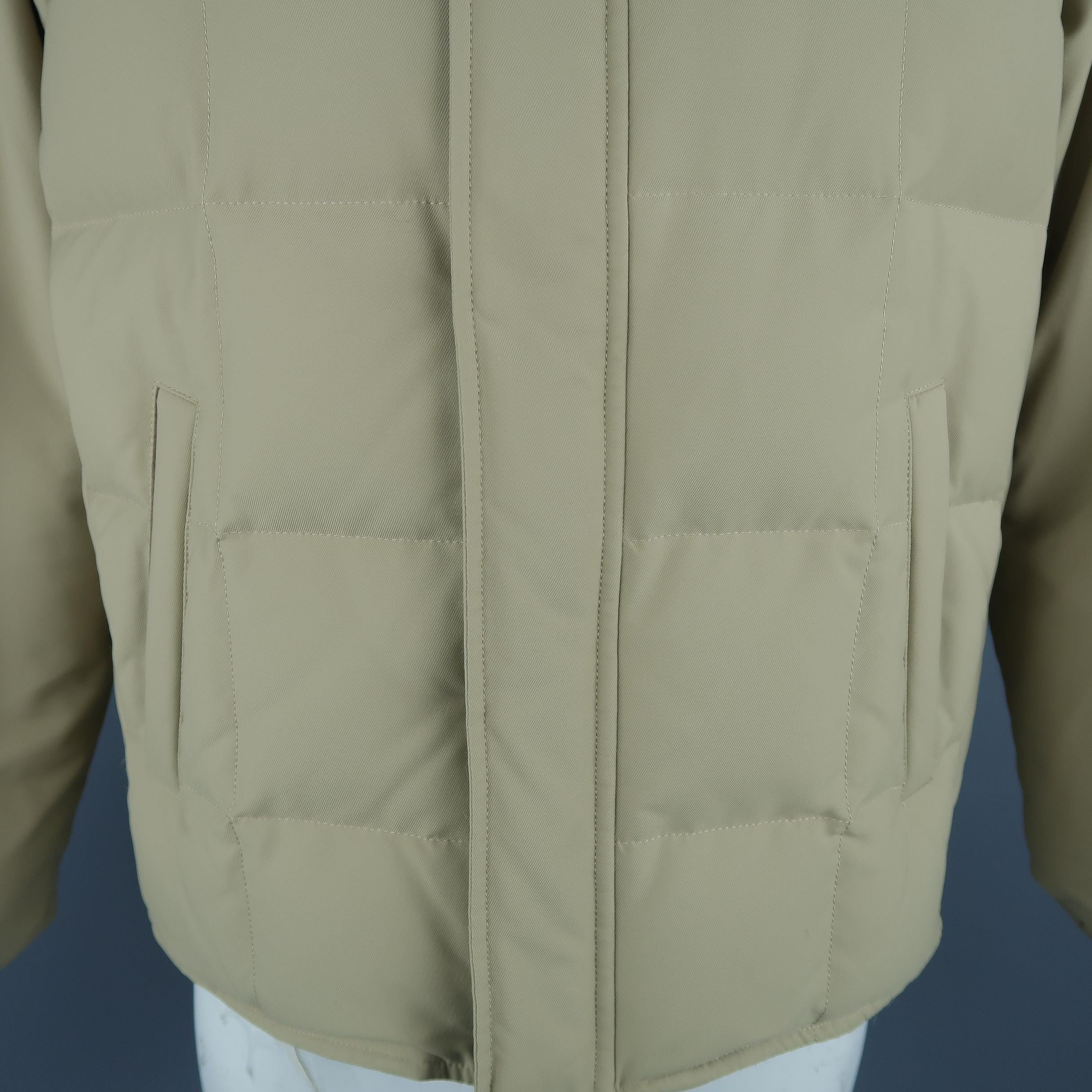 Brown LORO PIANA Jacket - 44 Khaki Quilted Nylon Detachable Fur Hood Down Puff