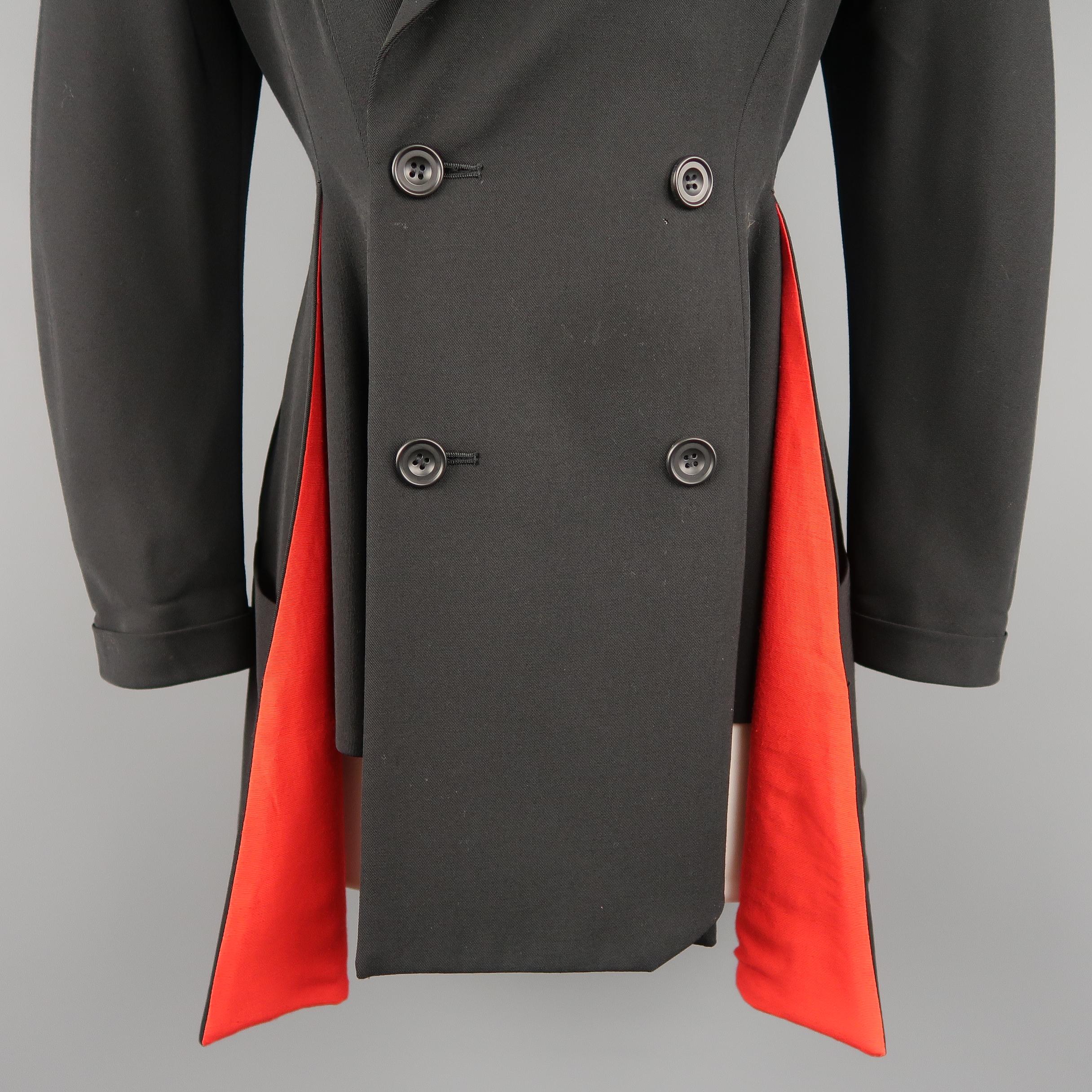 YOHJI YAMAMOTO Size S Black Wool Peack Lapel Red Lined Double Breasted Jacket In Good Condition In San Francisco, CA