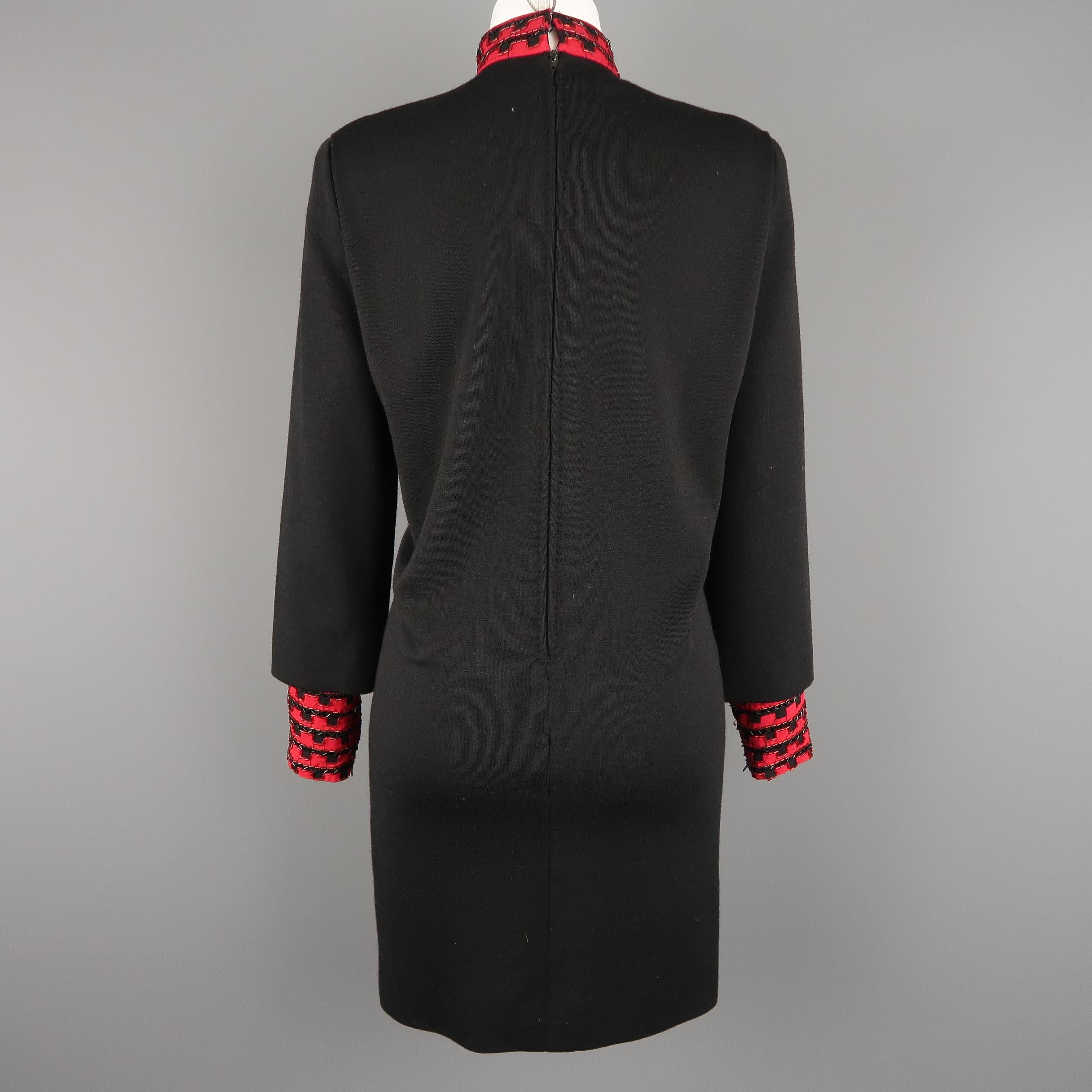 Vintage 1980's BOB MACKIE Size L Black Jersey Red Beaded Neck Dress 2