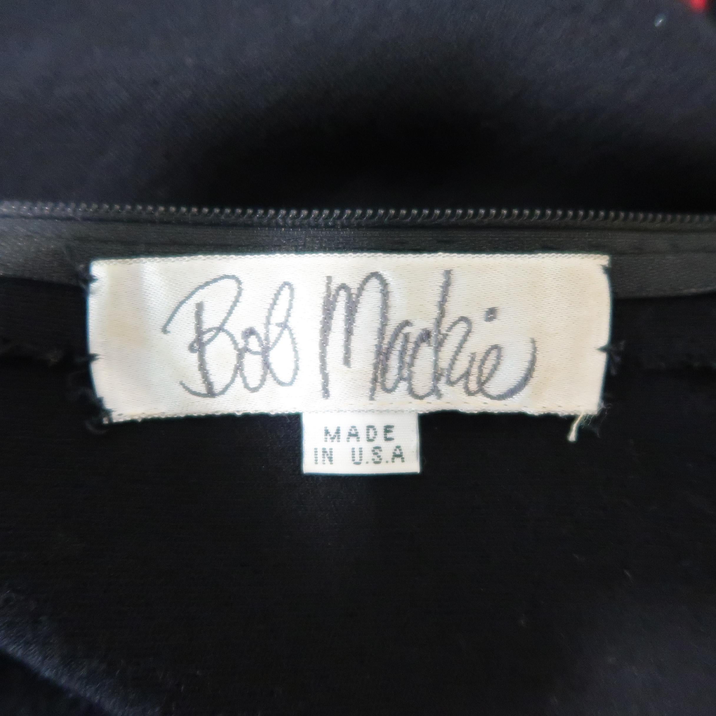 Vintage 1980's BOB MACKIE Size L Black Jersey Red Beaded Neck Dress 3