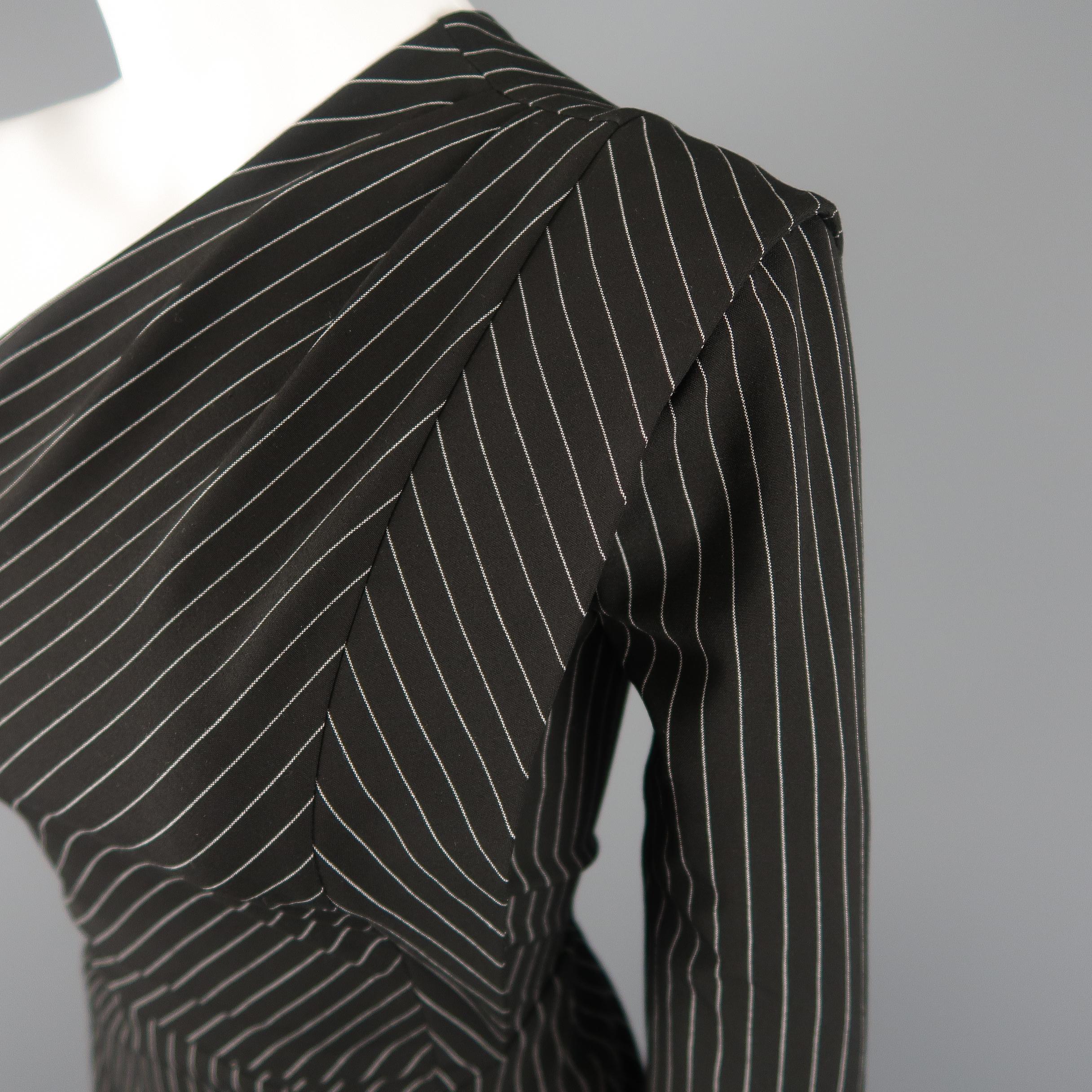 MICHELLE MASON Size 0 Black Pinstripe One Shoulder Asymmetrical Mini Dress In New Condition In San Francisco, CA
