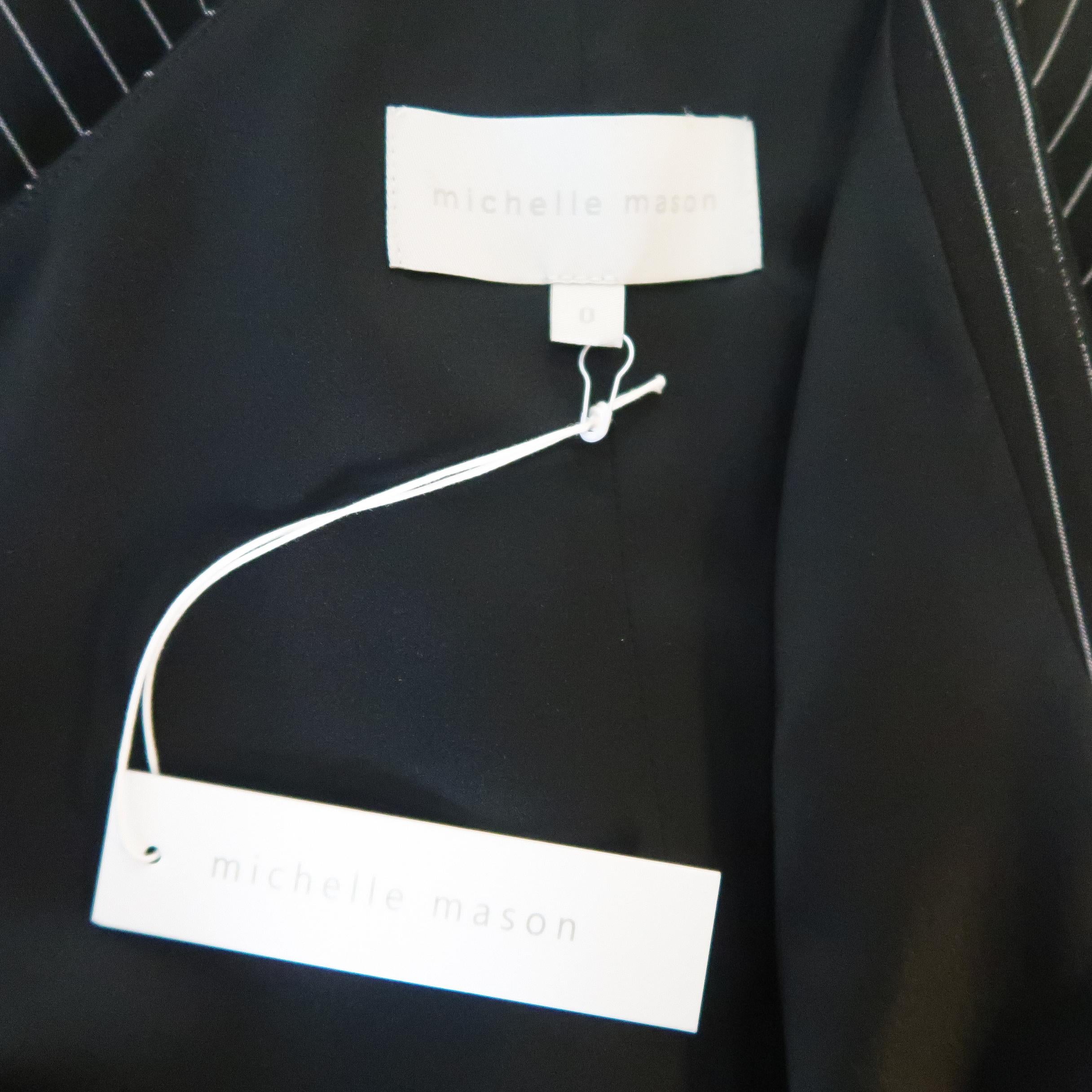 MICHELLE MASON Size 0 Black Pinstripe One Shoulder Asymmetrical Mini Dress 5