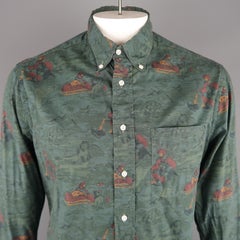 GITMAN VINTAGE Size L Olive & Brown Print Cotton Long Sleeve Shirt