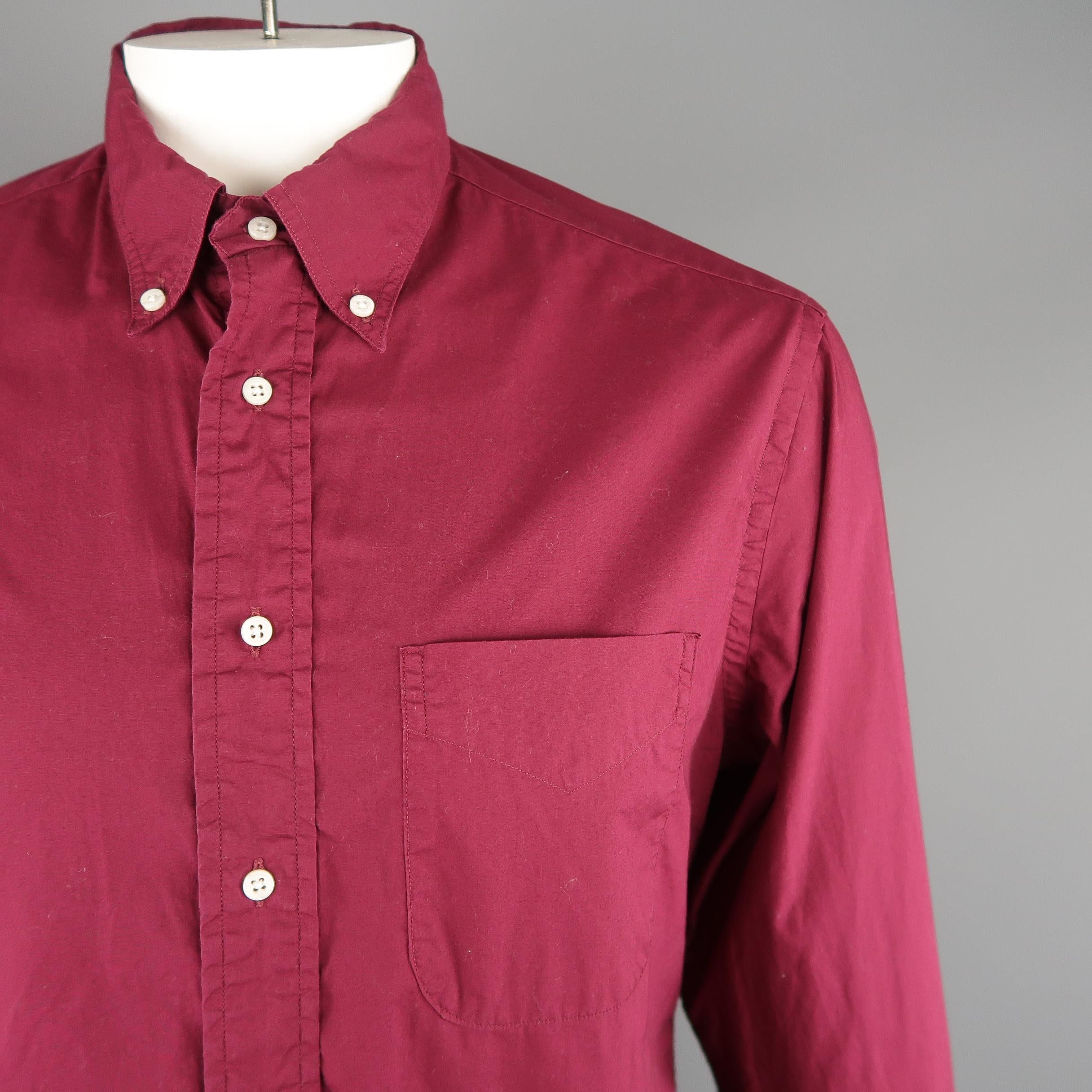 Red GITMAN VINTAGE Size L Burgundy Solid Cotton Long Sleeve Shirt