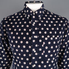 GITMAN VINTAGE Size L Navy & White Floral Cotton Long Sleeve Shirt