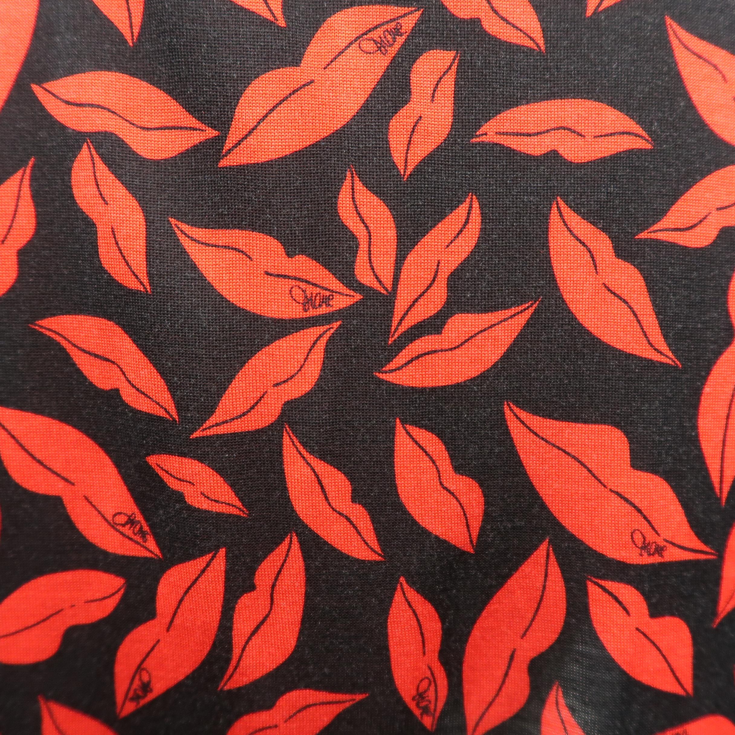 Women's DIANE VON FURSTENBERG Size 6 Black & Red Lip Print Silk Wrap Dress