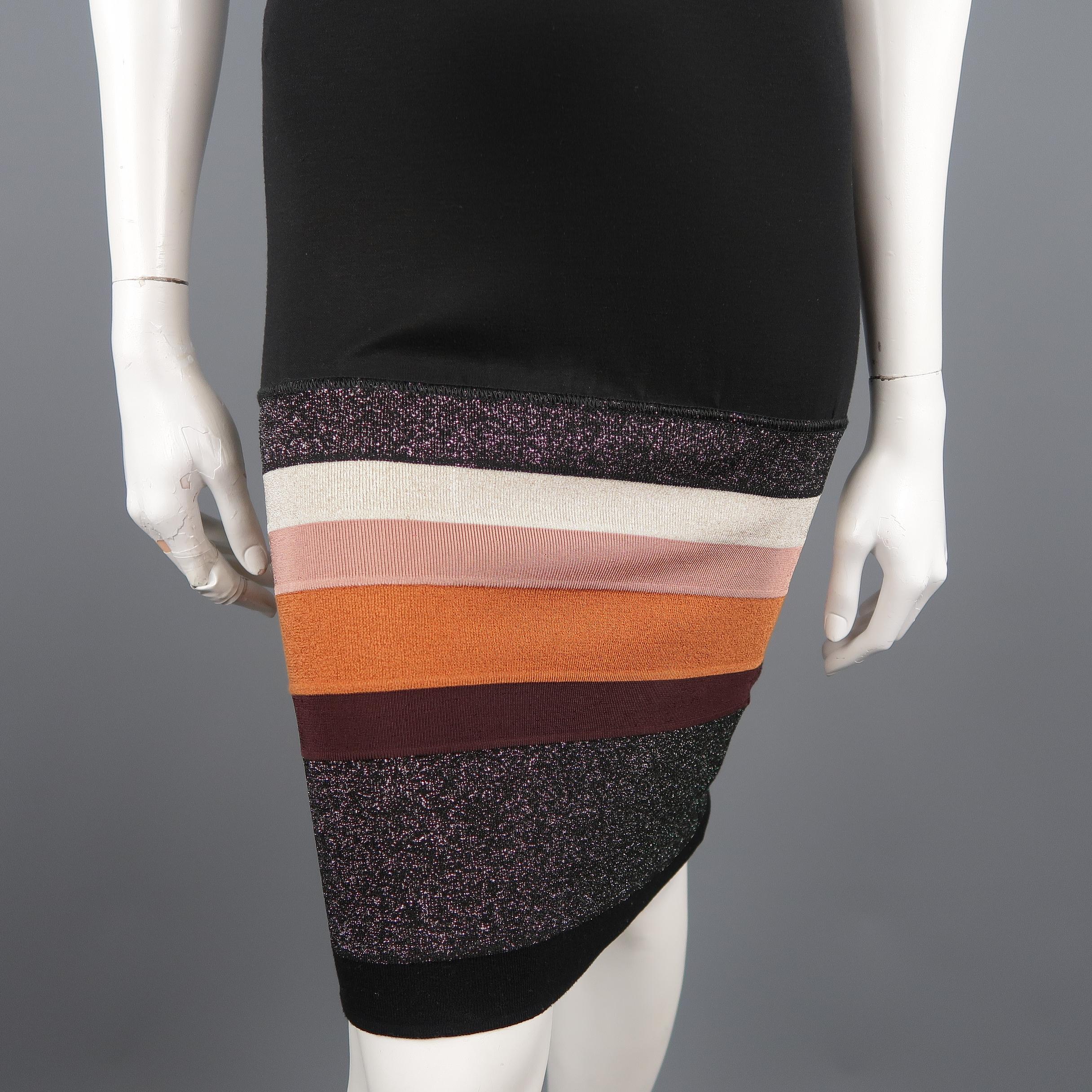 M MISSONI Size 2 Black Jersey Drop Waist Striped Knit Skirt Dress In Excellent Condition In San Francisco, CA