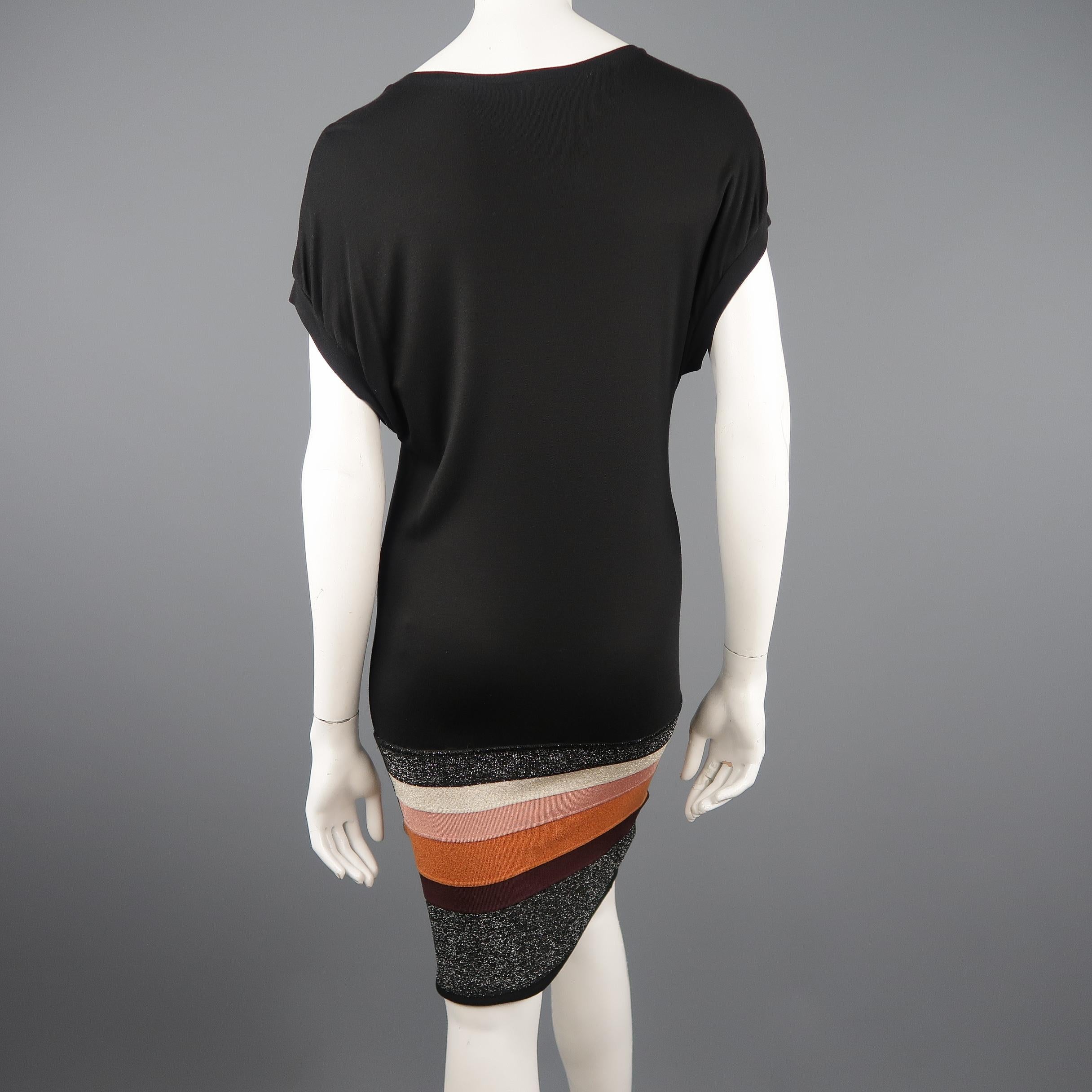 M MISSONI Size 2 Black Jersey Drop Waist Striped Knit Skirt Dress 1