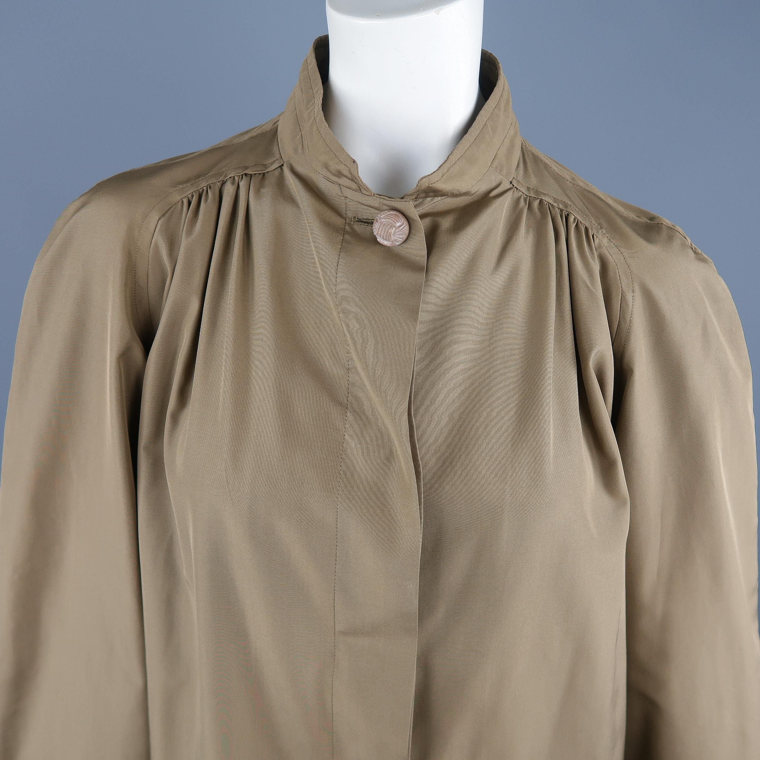 Brown Vintage VALENTINO Tan High Collar Gathered A Line Over Coat