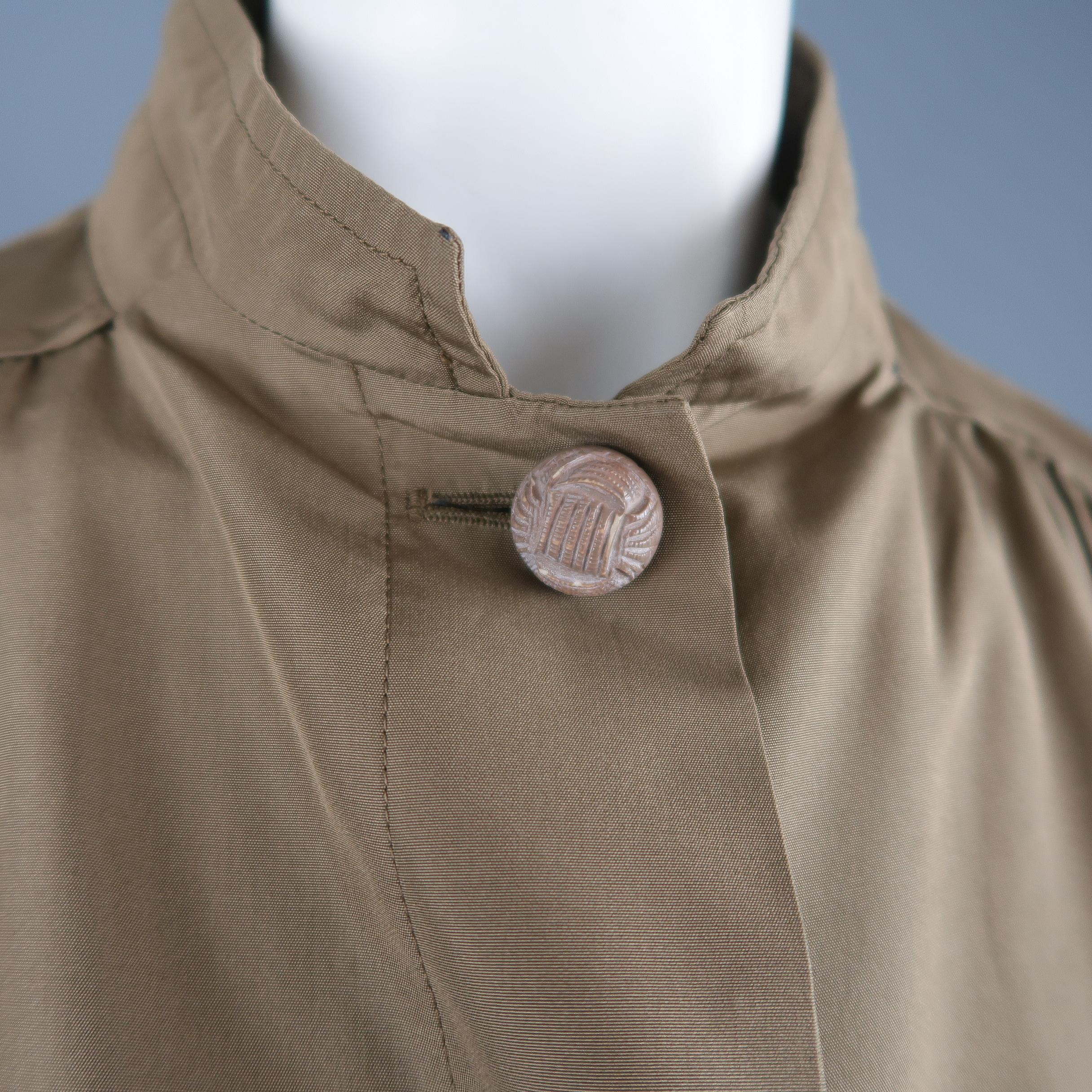 Vintage VALENTINO Tan High Collar Gathered A Line Over Coat In Excellent Condition In San Francisco, CA