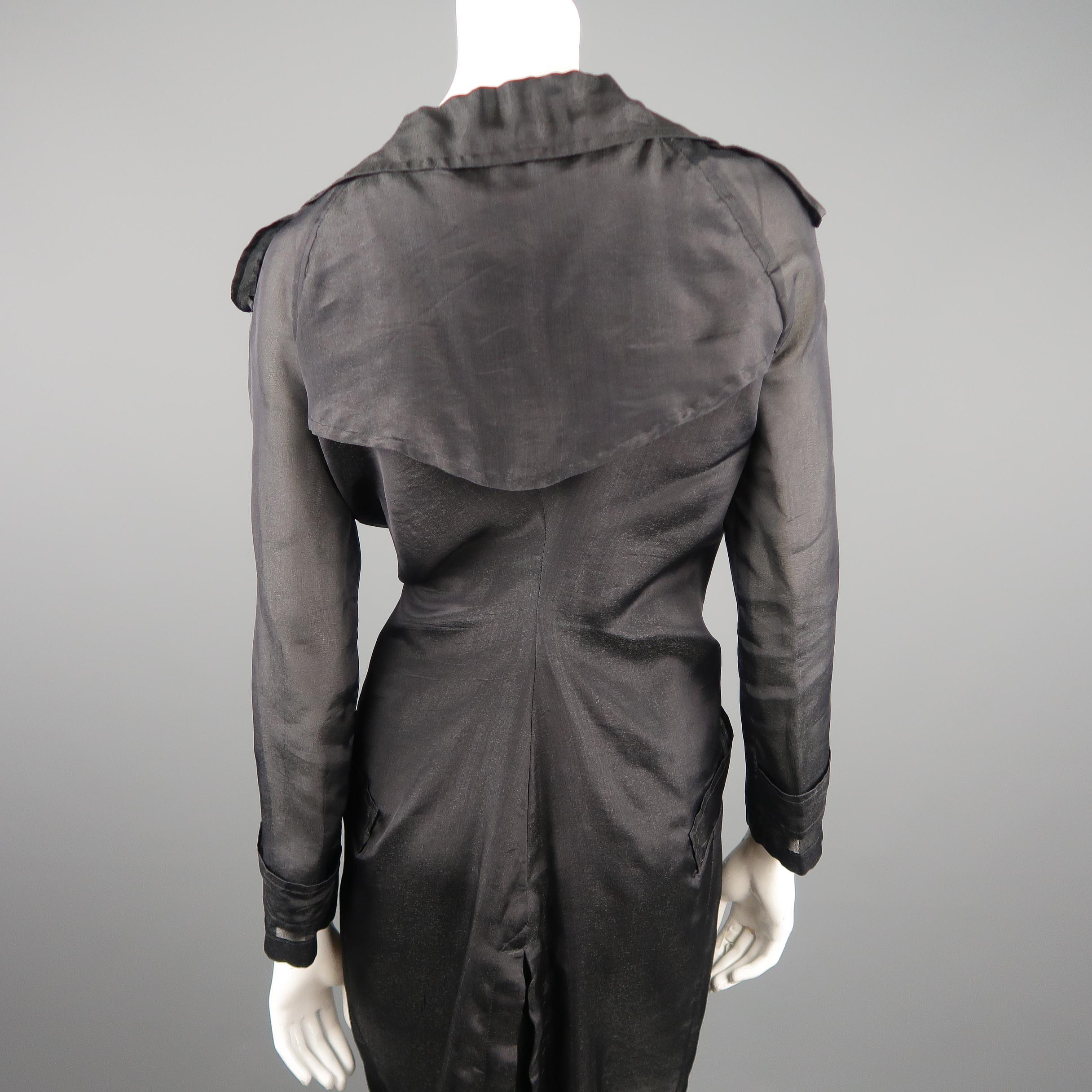MAX MARA Size 4 Black Silk Blend Organza Double Breasted Trench Coat 3