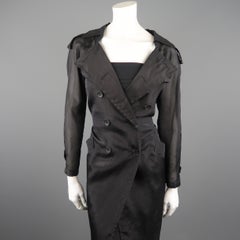 MAX MARA Size 4 Black Silk Blend Organza Double Breasted Trench Coat
