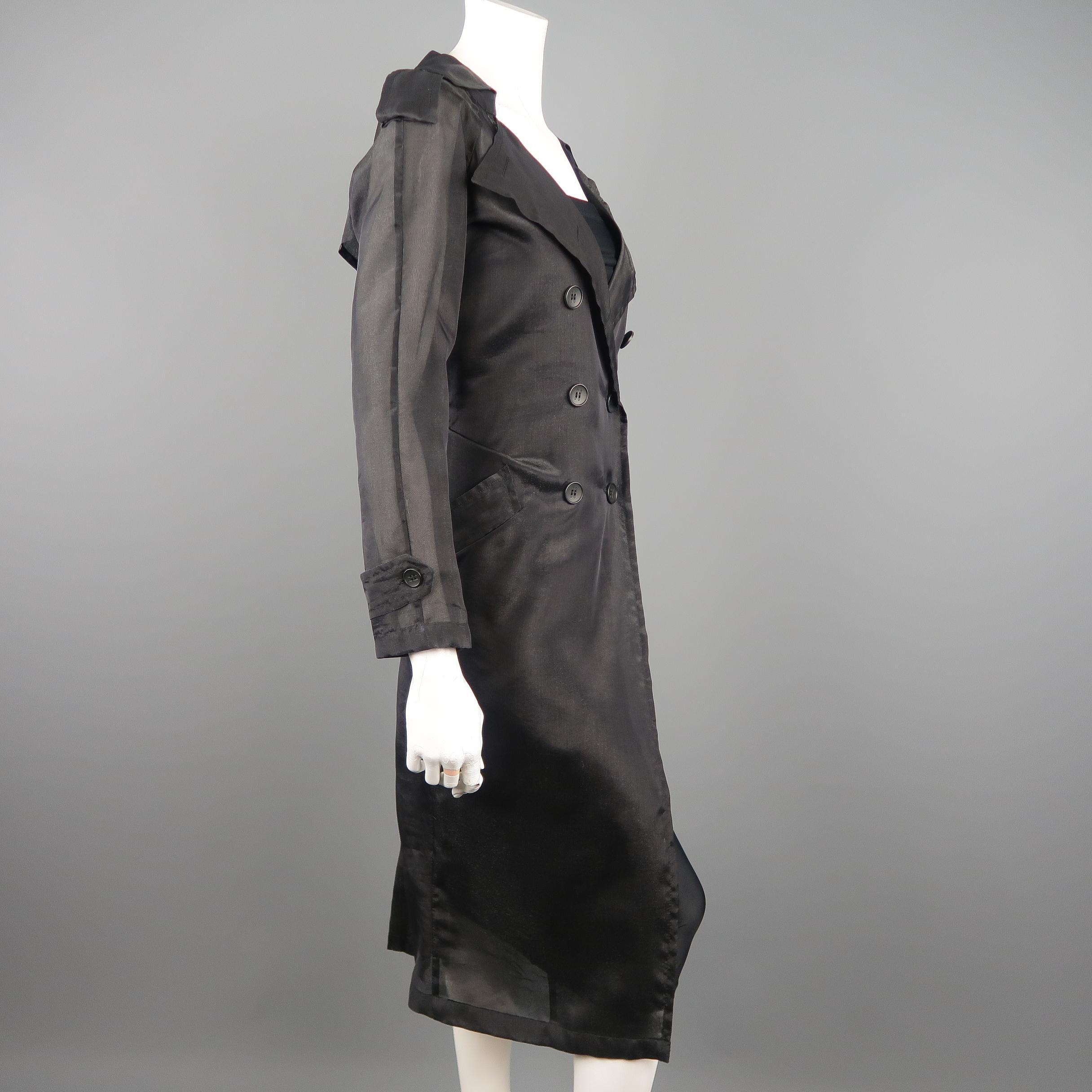 MAX MARA Size 4 Black Silk Blend Organza Double Breasted Trench Coat 1