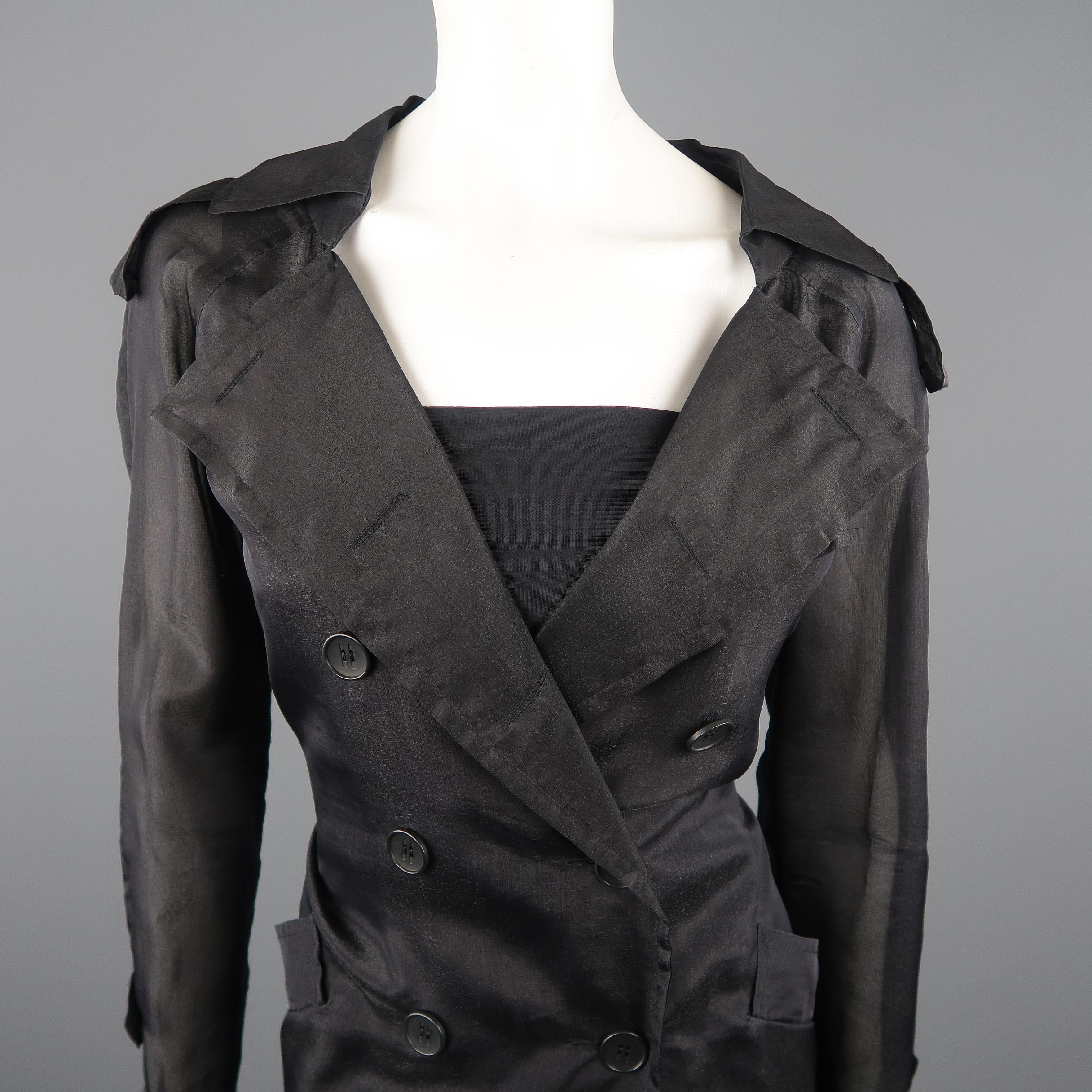 MAX MARA Size 4 Black Silk Blend Organza Double Breasted Trench Coat In Excellent Condition In San Francisco, CA