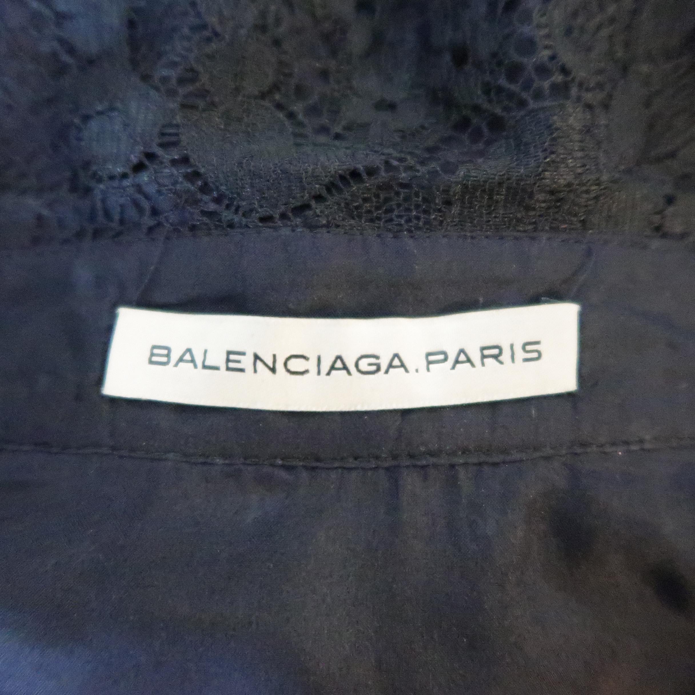 BALENCIAGA Size S Black Lace Blue Panel Sleeveless Shirt Blouse Shirt Tank 6