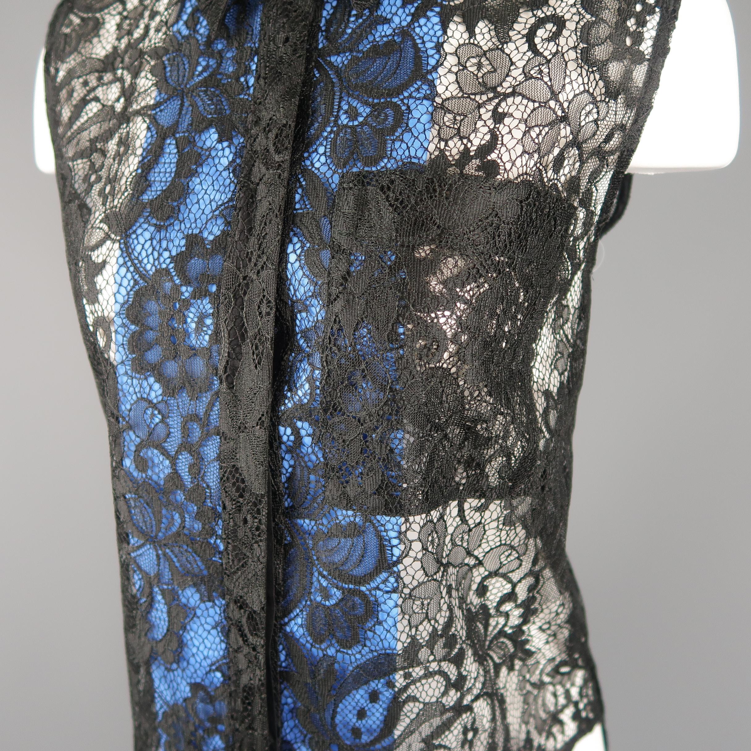 BALENCIAGA Size S Black Lace Blue Panel Sleeveless Shirt Blouse Shirt Tank In Excellent Condition In San Francisco, CA