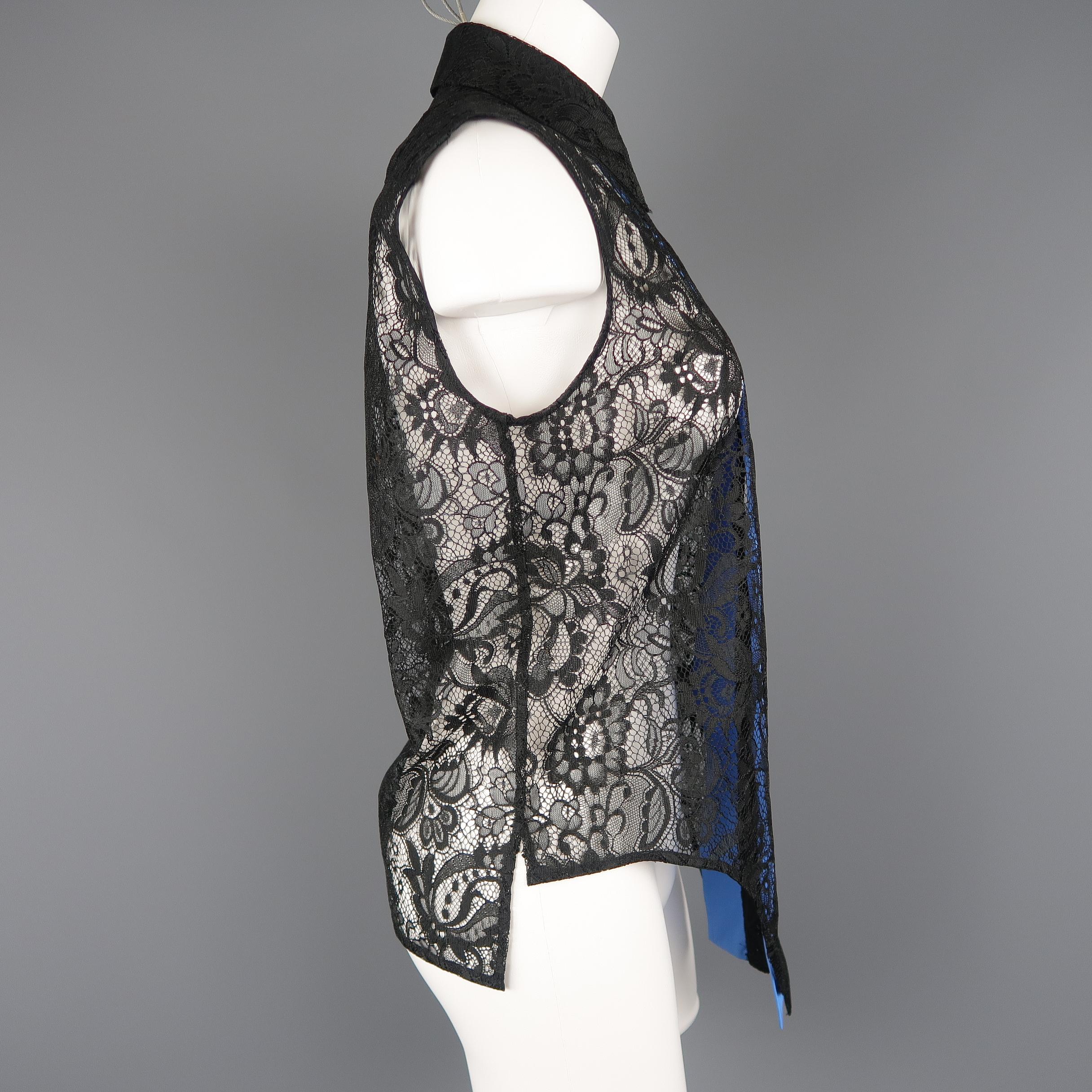 BALENCIAGA Size S Black Lace Blue Panel Sleeveless Shirt Blouse Shirt Tank 1