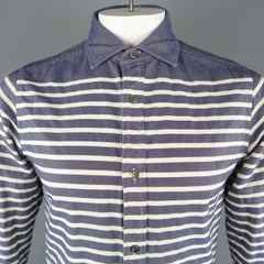 NIGEL CABOURN Size M Blue & White Stripe Cotton Long Sleeve Shirt