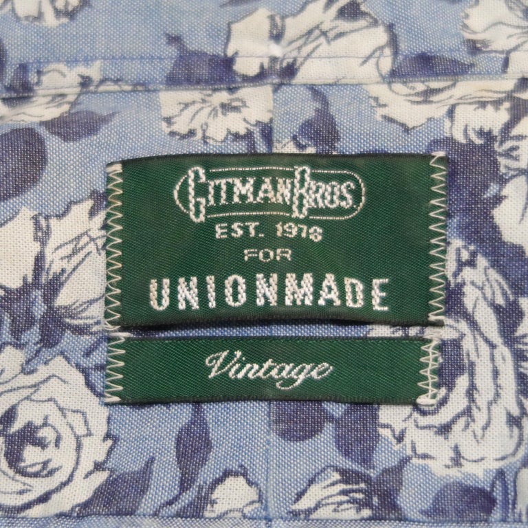 GITMAN VINTAGE Size L Blue Floral Cotton Long Sleeve Shirt at 1stDibs