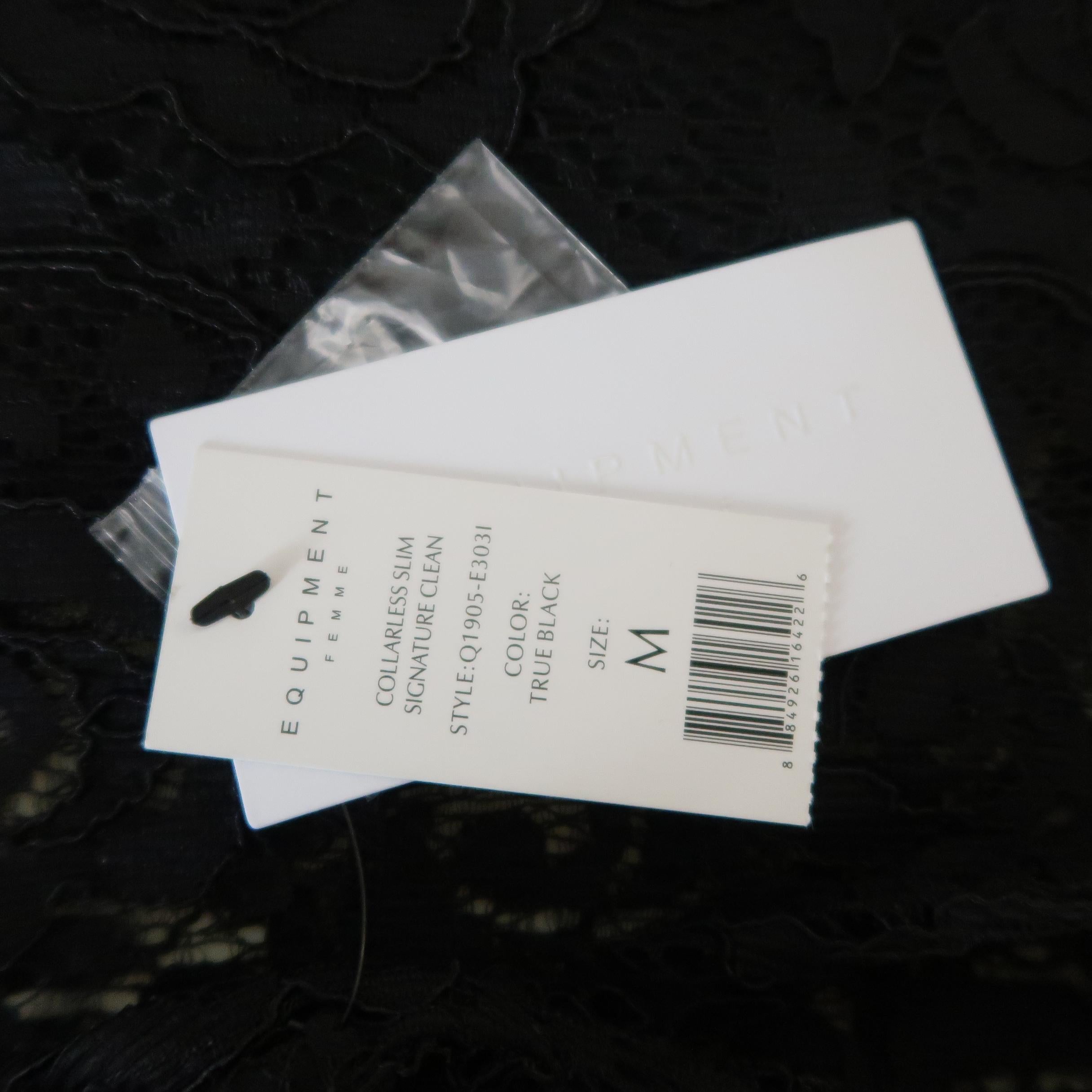 Women's EQUIPMENT Femme Size XS Black Silk & Lace Pleated Bib Band Collar Blouse Shirt