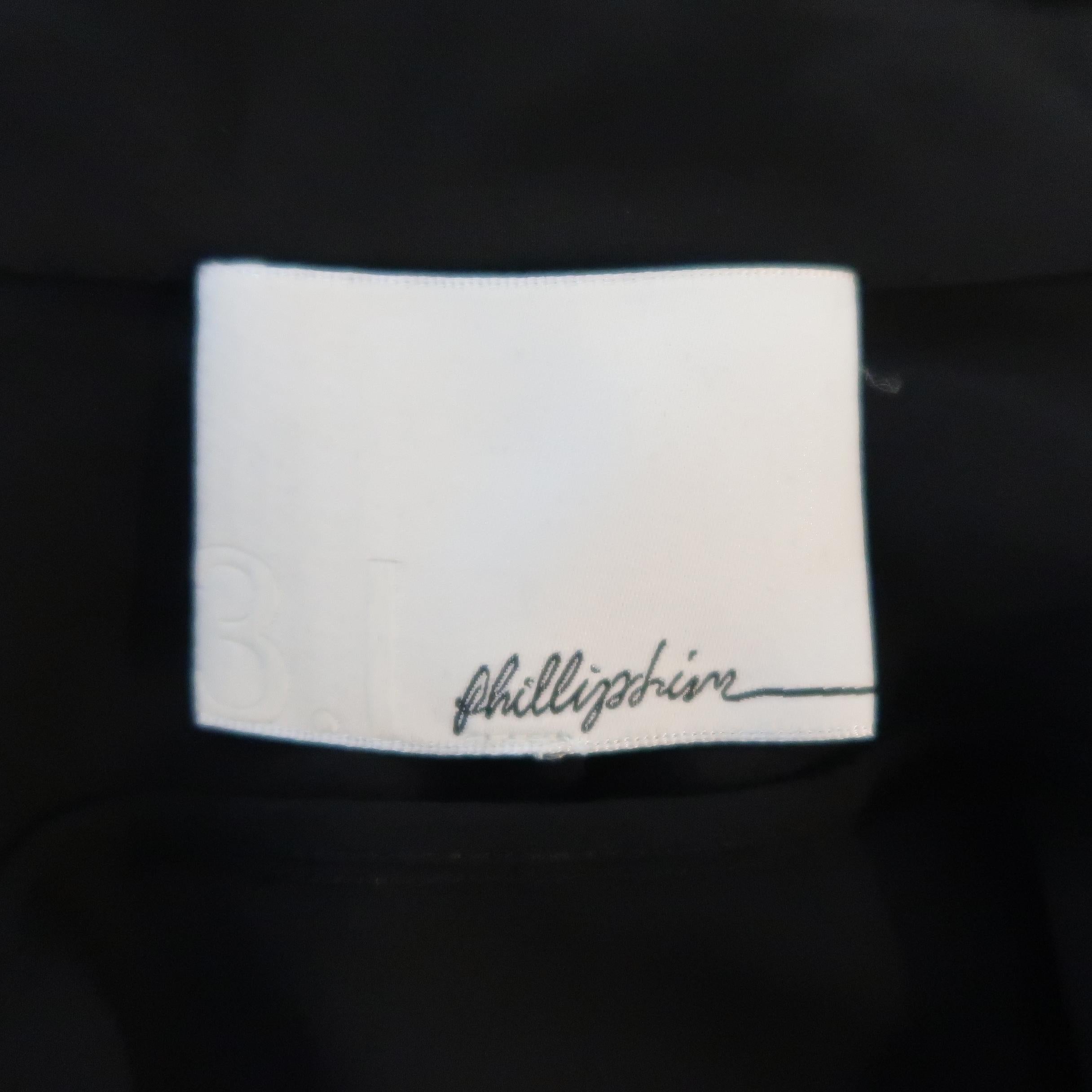 3.1 PHILLIP LIM Size S Black Silk Chiffon Lace Panel Band Collar Blouse 4