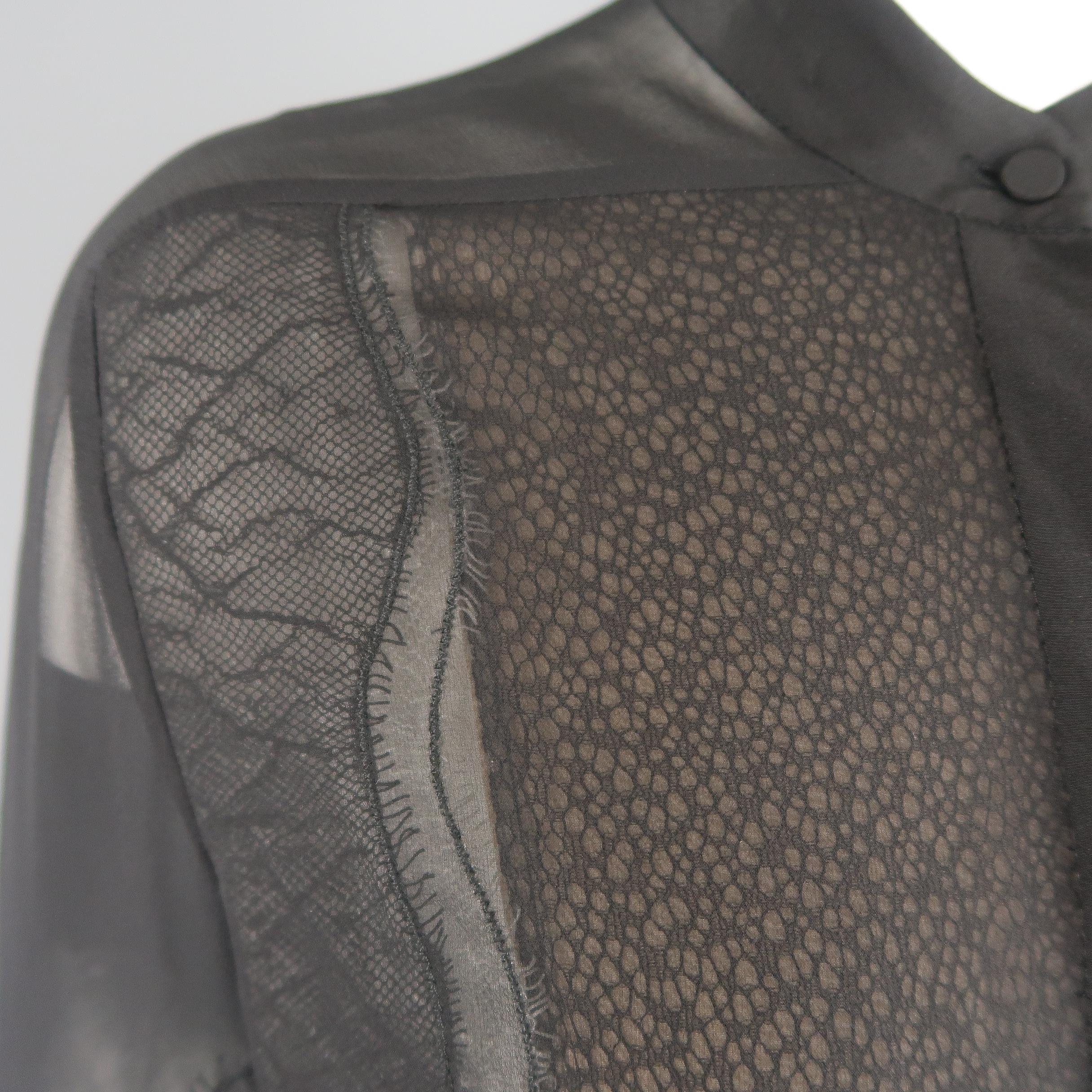 3.1 PHILLIP LIM Size S Black Silk Chiffon Lace Panel Band Collar Blouse In Excellent Condition In San Francisco, CA