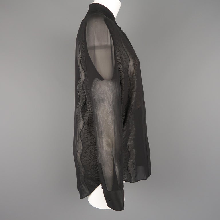 3.1 PHILLIP LIM Size S Black Silk Chiffon Lace Panel Band Collar Blouse ...