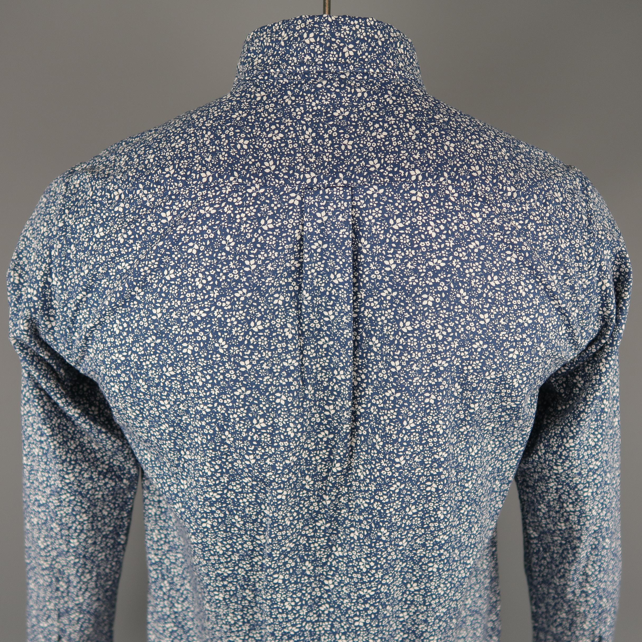 TS (S) Size L Navy Floral Cotton Long Sleeve Shirt In Excellent Condition In San Francisco, CA