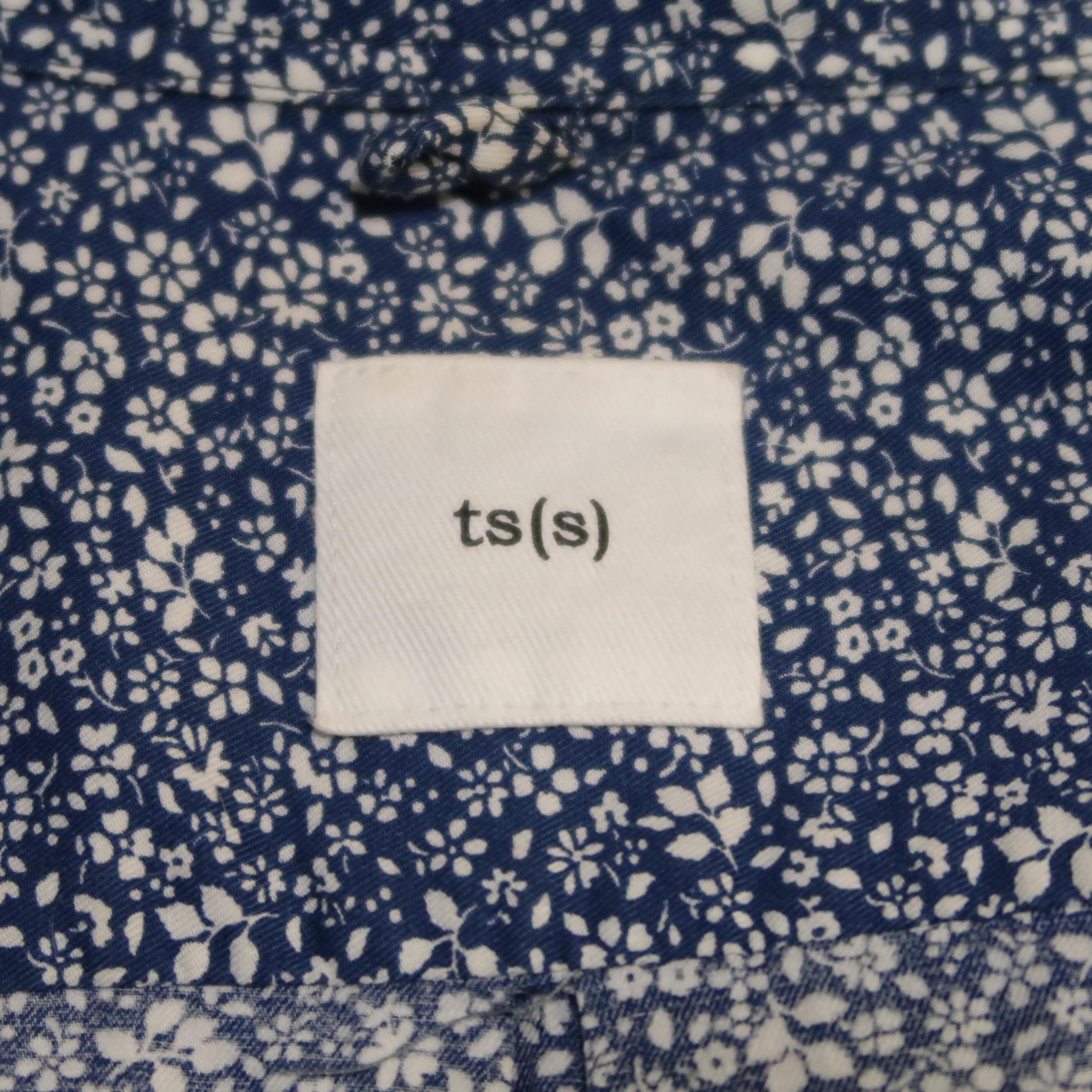 TS (S) Size L Navy Floral Cotton Long Sleeve Shirt 2