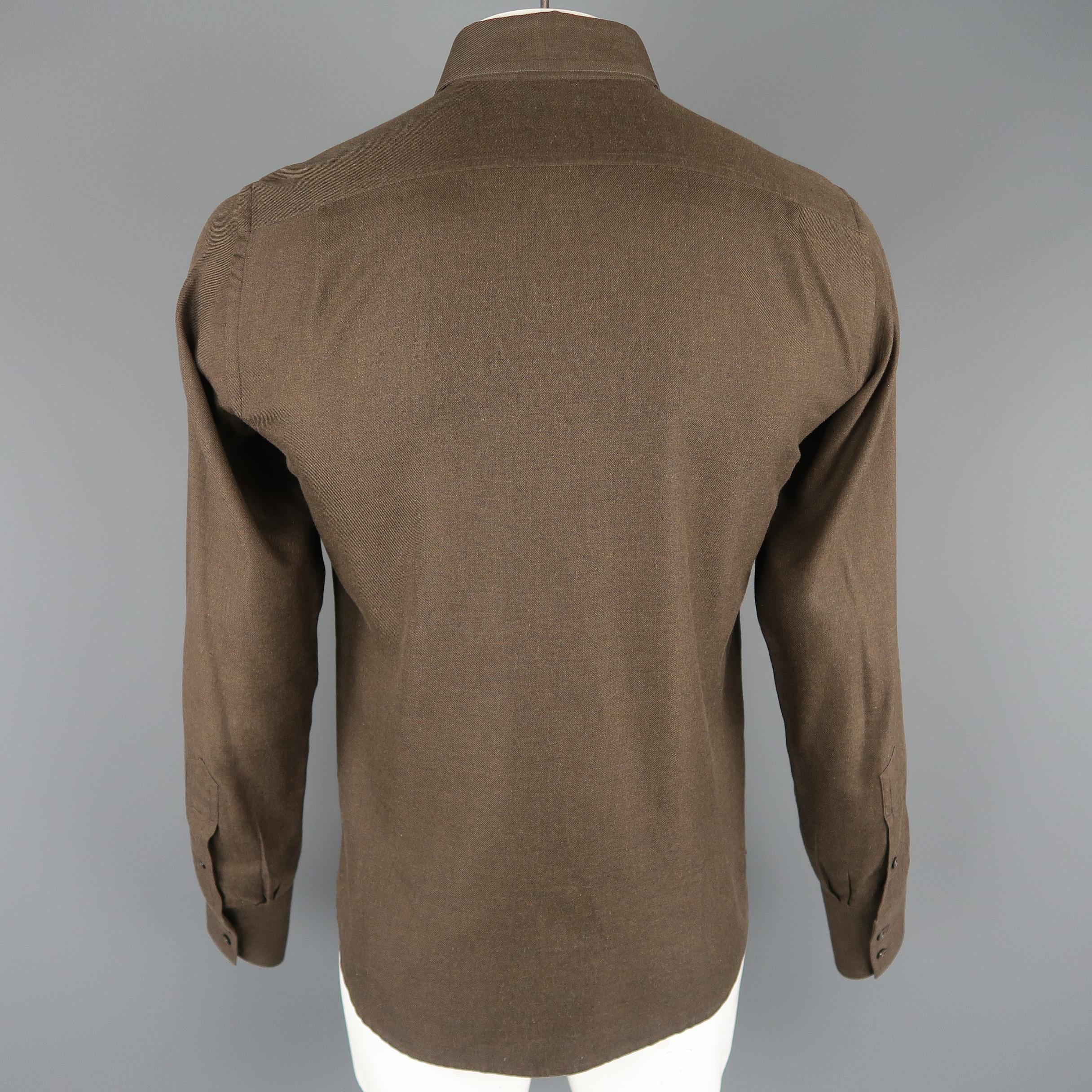 TOM FORD Size S Brown Solid Cotton Long Sleeve Shirt In Excellent Condition In San Francisco, CA