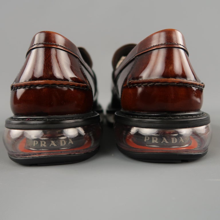 PRADA Size 11.5 Brown Antique Patent Leather Levitate Sole  display picture 3