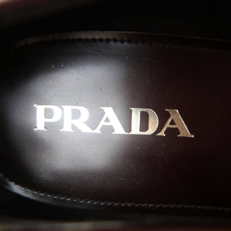 PRADA Size 11.5 Brown Antique Patent Leather Levitate Sole Penny ...