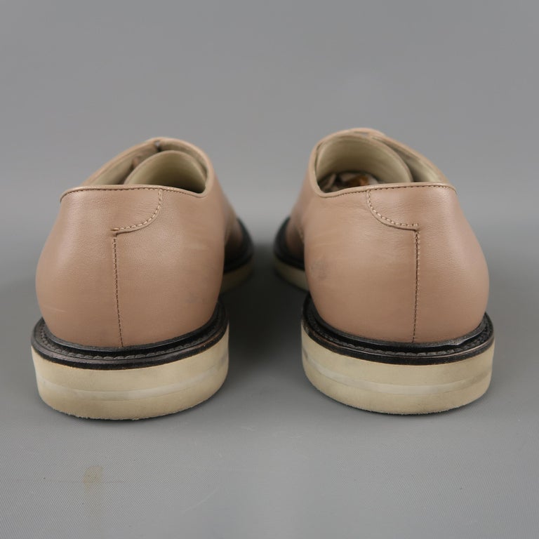 GUCCI Size 10.5 Taupe Leather Gray Rubber Sole Lace Up Shoes at 1stDibs