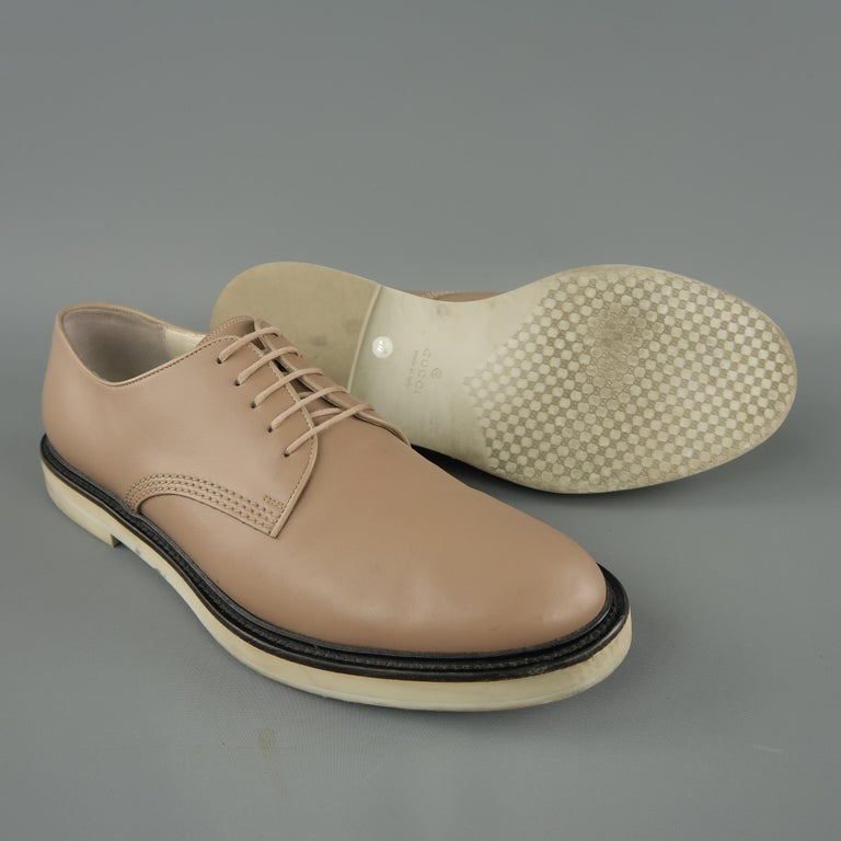 GUCCI Size 10.5 Taupe Leather Gray Rubber Sole Lace Up Shoes at 1stDibs