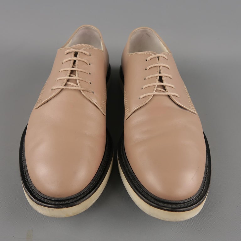 GUCCI Size 10.5 Taupe Leather Gray Rubber Sole Lace Up Shoes at 1stDibs