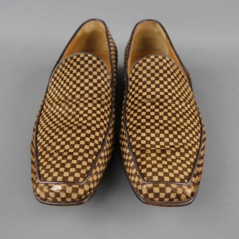 VUITTON Size Brown and Tan Damier Chequered Pony Hair Loafers at