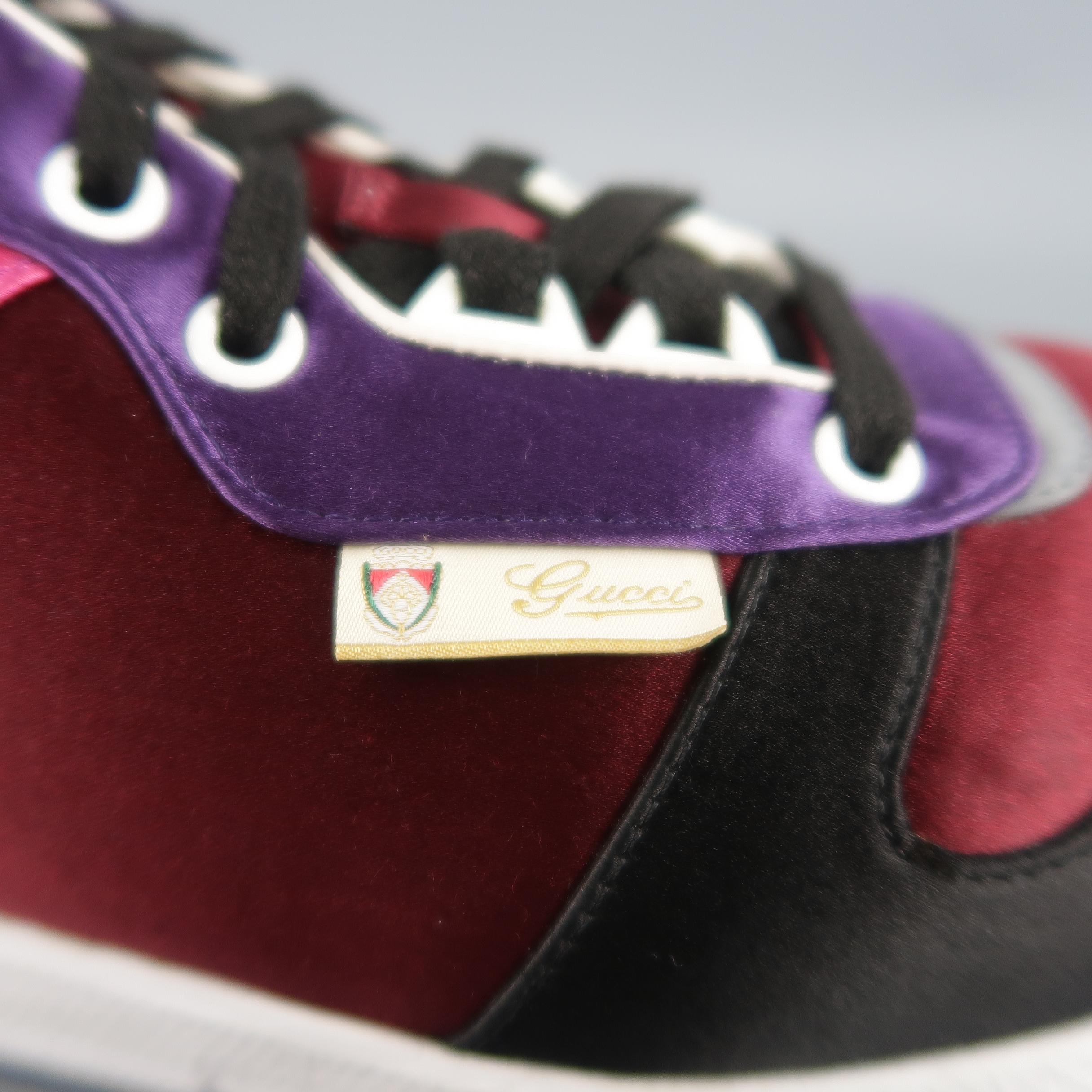 GUCCI Size 11 Burgundy Black Purple & Pink Color Block Satin Ipanema Sneakers In Excellent Condition In San Francisco, CA