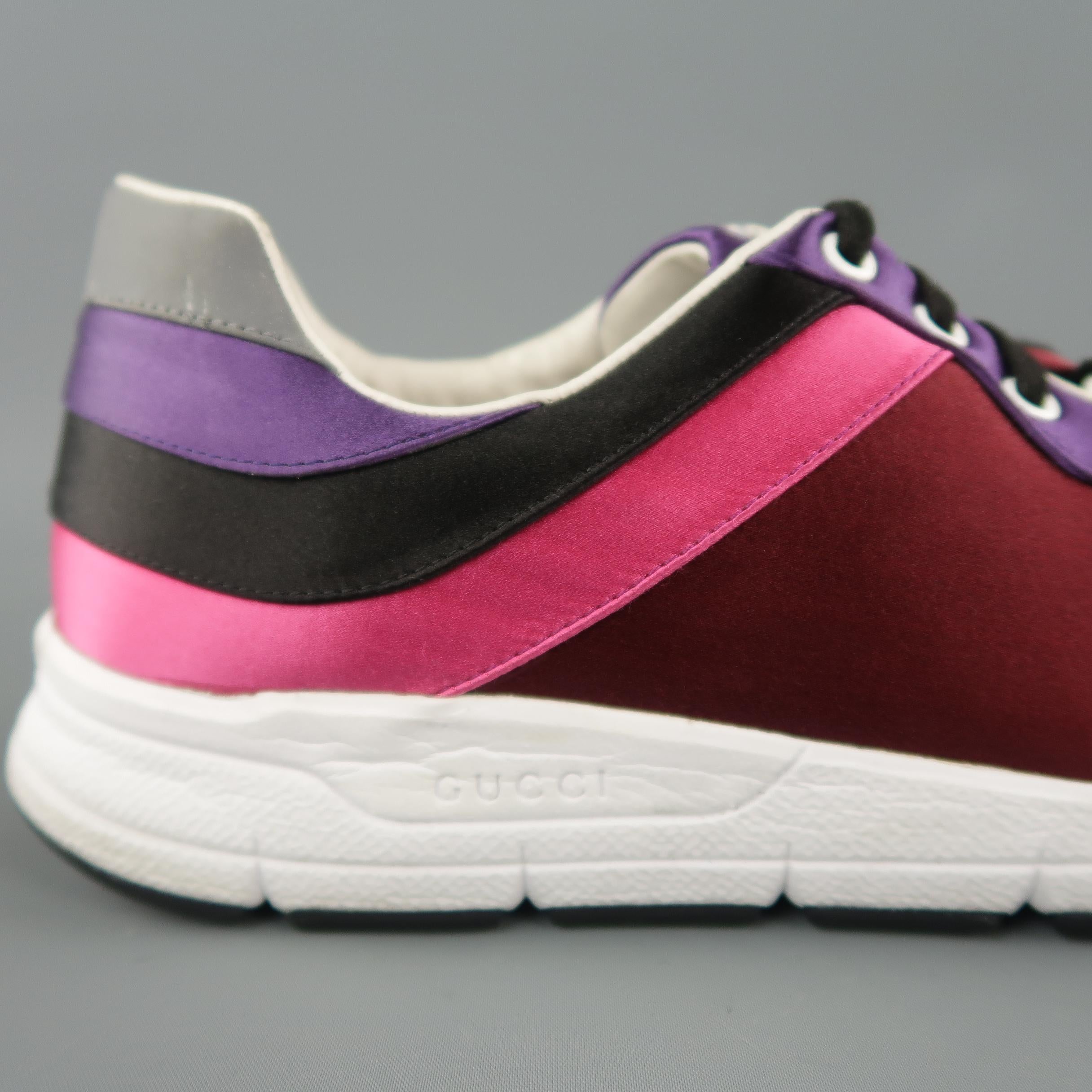 Men's GUCCI Size 11 Burgundy Black Purple & Pink Color Block Satin Ipanema Sneakers